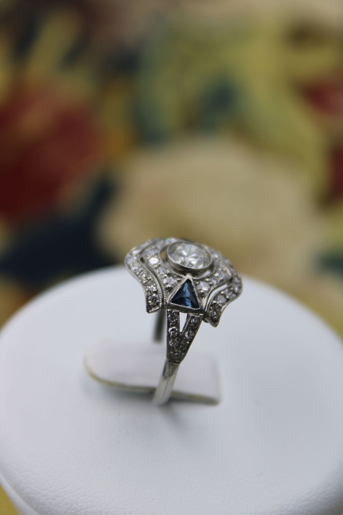 Diamond and Sapphire Demi Bombe Ring Circa 1935 - Robin Haydock Antiques