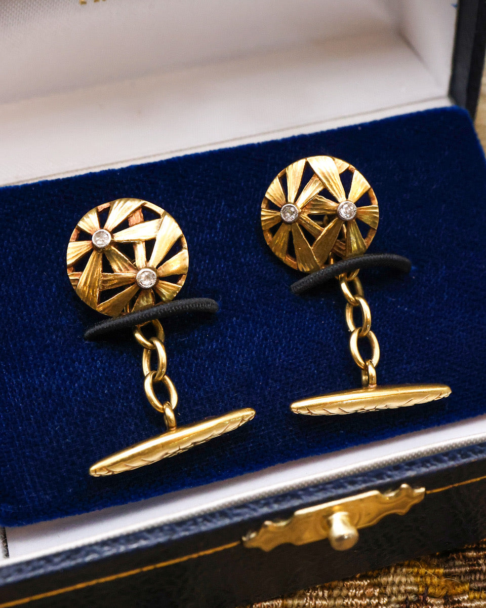 A very fine pair of Antique 18 Carat Yellow Gold & Diamond "Art Deco" Cufflinks Circa 1935 - Robin Haydock Antique Jewellery