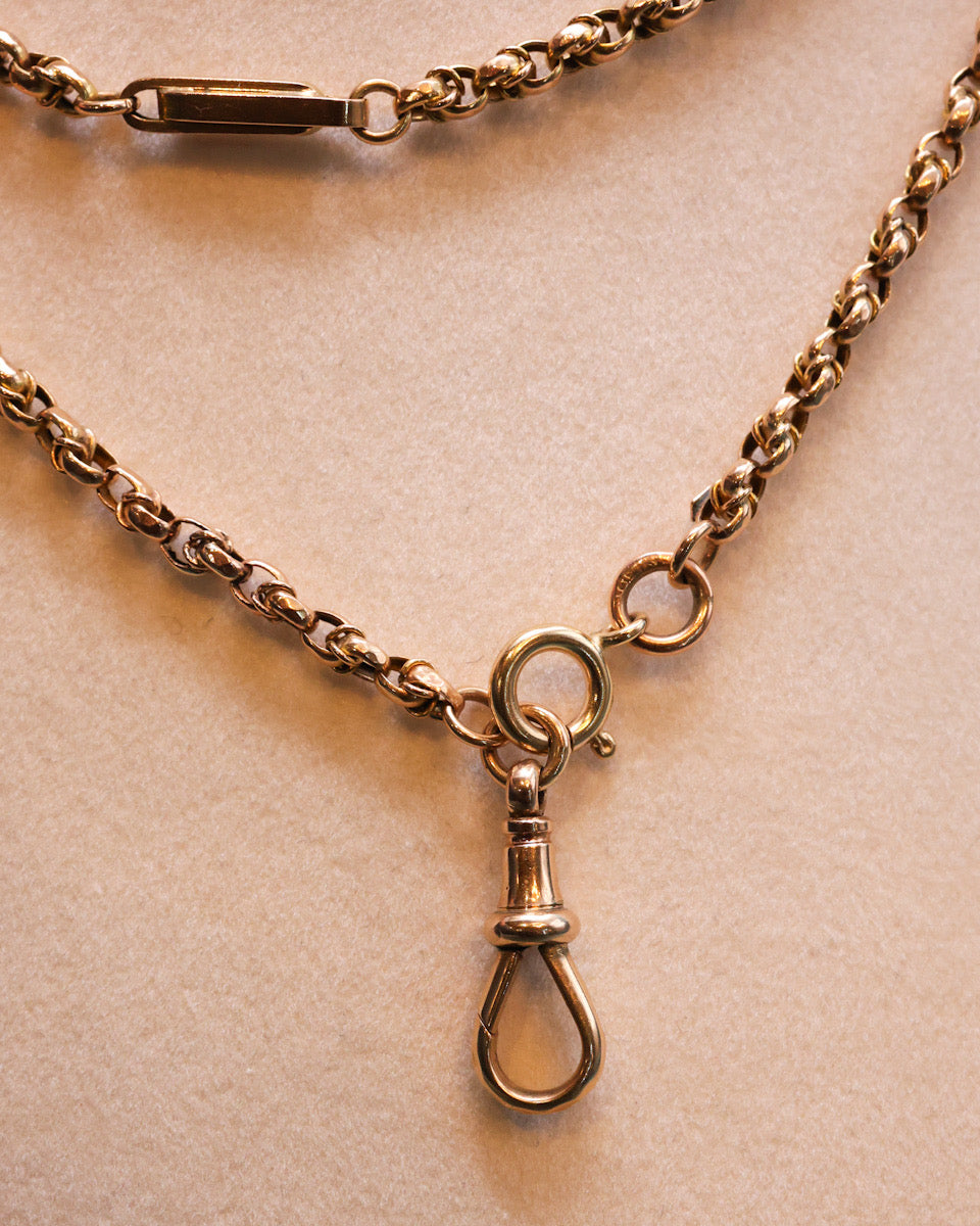 A very fine Antique 9 Carat "Opera Length" Yellow Gold, Long Guard Chain, with intermittent double oblong links and a Lobster Claw Clasp. English. Circa 1890. - Robin Haydock Antique Jewellery