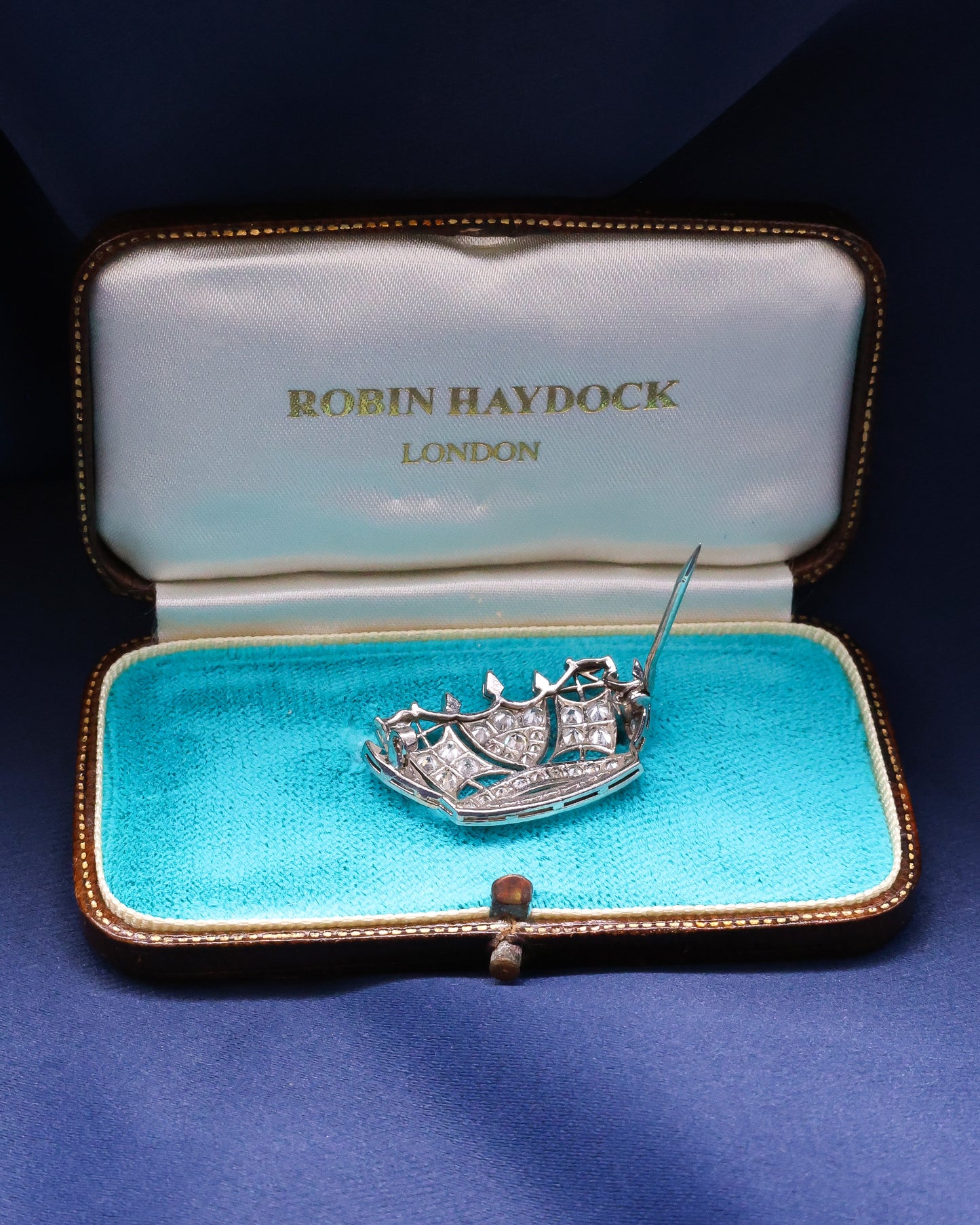A very fine Edwardian / Late Victorian Platinum & Diamond Naval Crown Brooch. Circa 1900