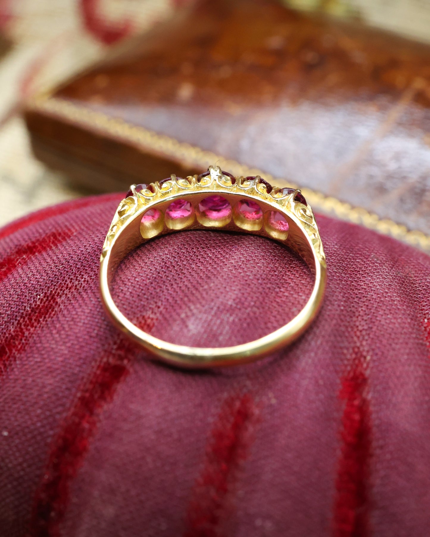 18ct Yellow Gold Victorian Certificated Natural Burmese Ruby Five Stone Ring Circa 1880 - Robin Haydock Antique Jewellery
