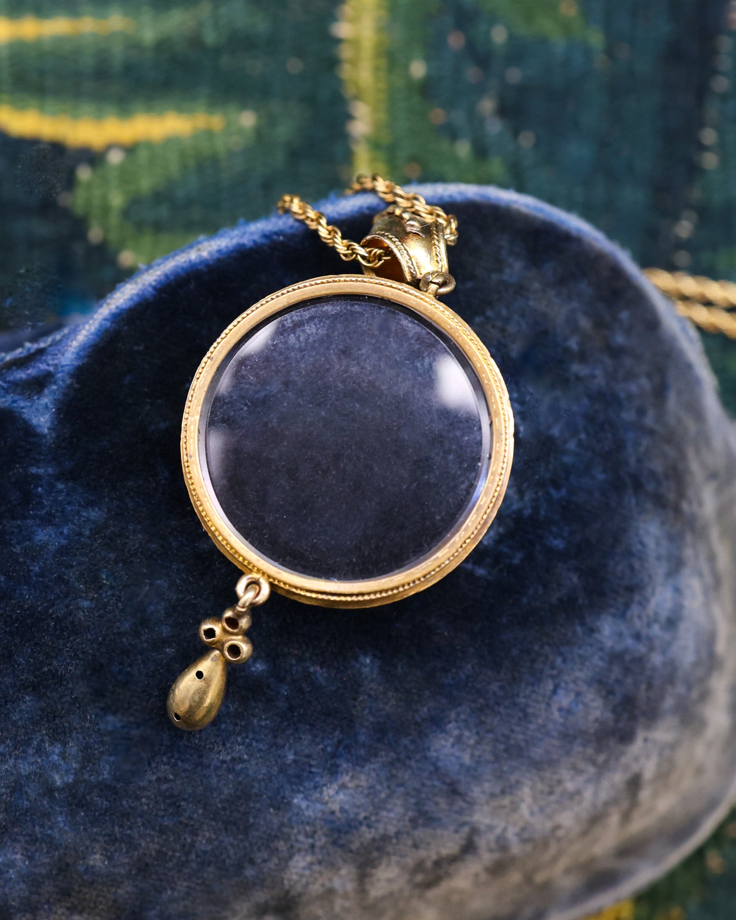 15ct Yellow Gold (Tested), Etruscan Revival, Enamel Pendent Circa 1870 - Robin Haydock Antique Jewellery