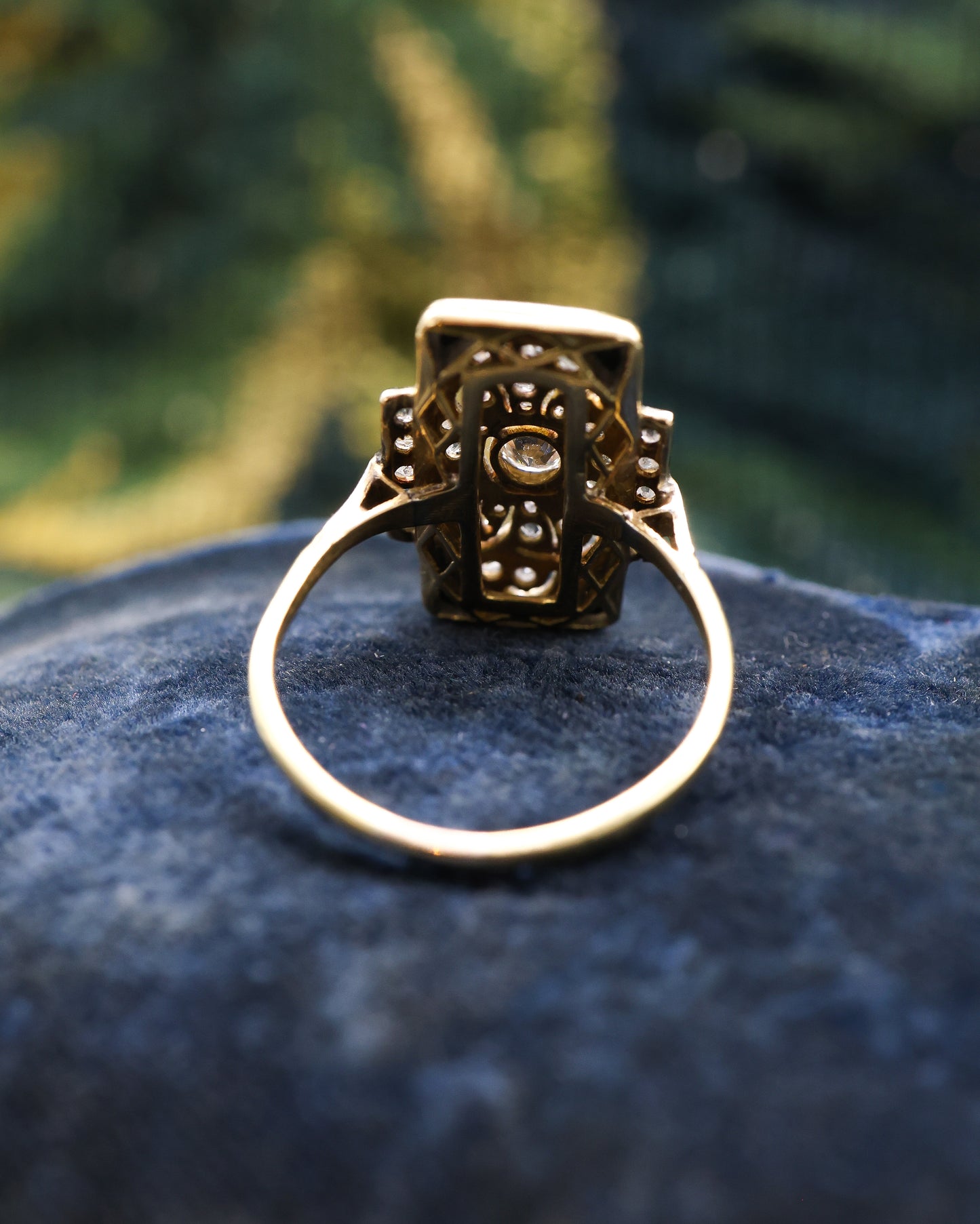 18ct Yellow Gold & Platinum Diamond and Black Onyx Plaque Ring Circa 1930 - Robin Haydock Antique Jewellery