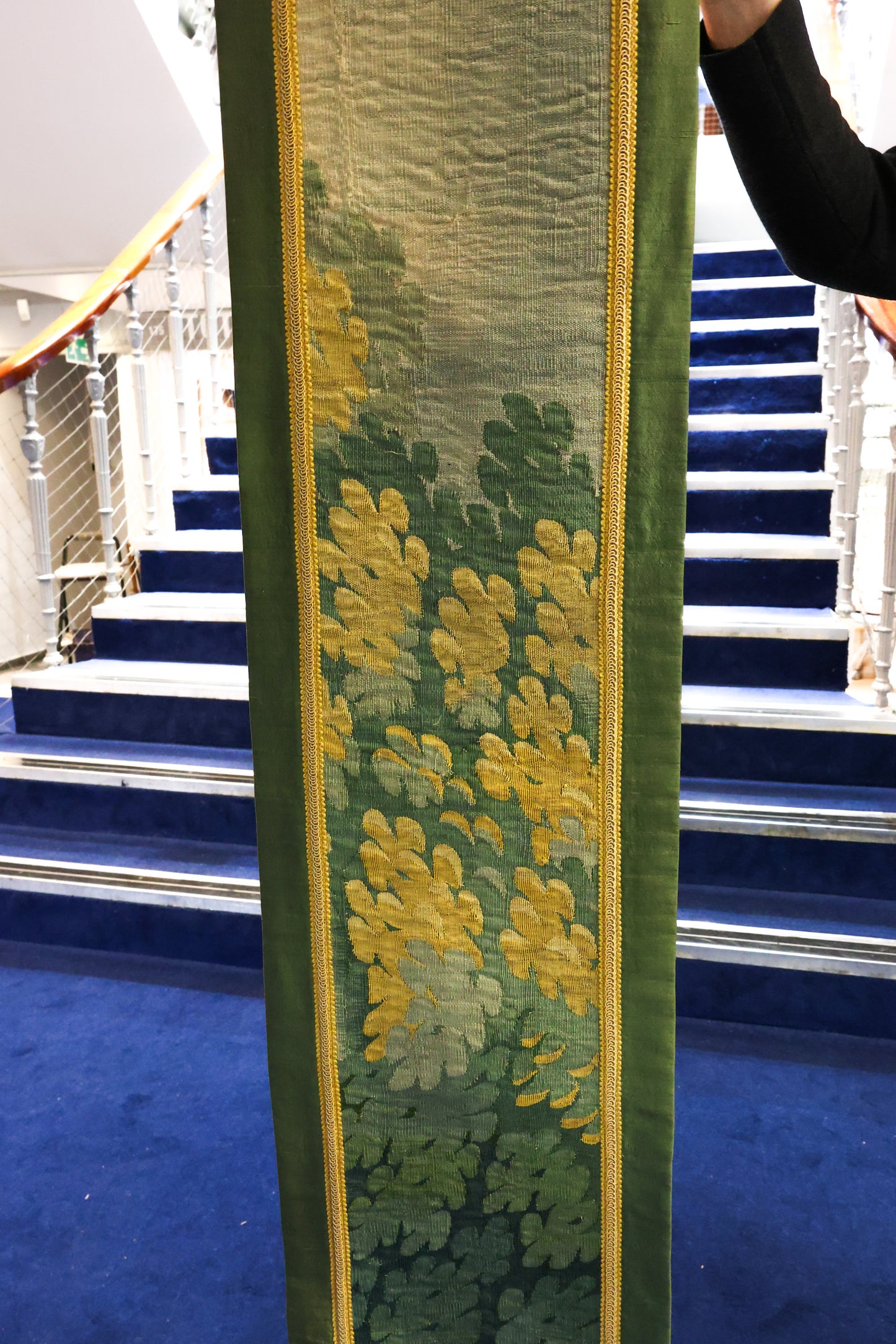 A fine panel of Late 18th Century Silk & Wool Aubusson Tapestry, mounted on later Dupion Silk with braided border. Panel French Circa 1760.