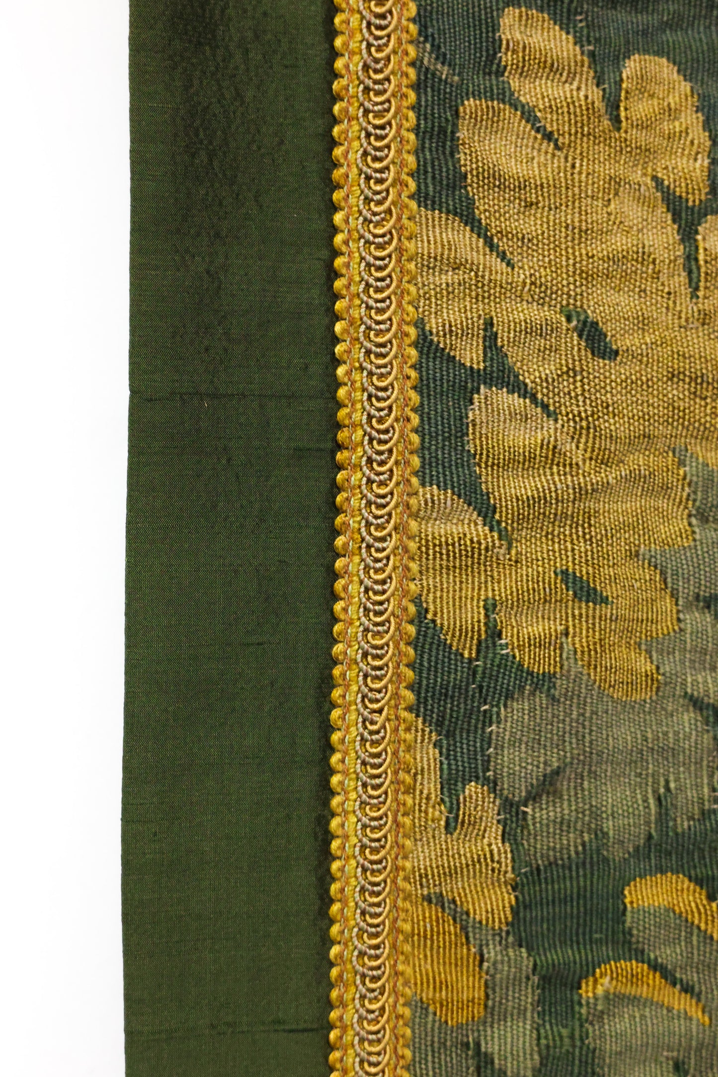 A fine panel of Late 18th Century Silk & Wool Aubusson Tapestry, mounted on later Dupion Silk with braided border. Panel French Circa 1760.