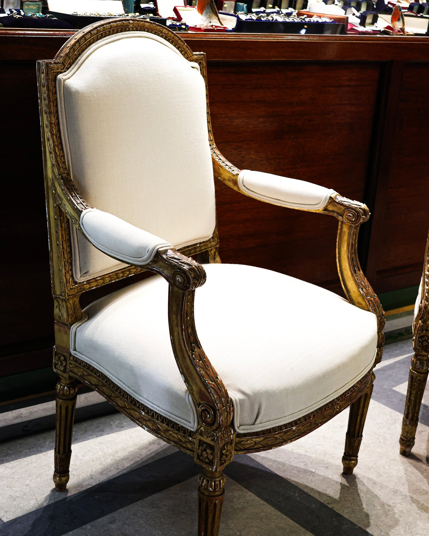 A handsome pair of late 19th century (Circa.1870), Antique carved giltwood fauteils in the style of Georges Jacob - Robin Haydock Antiques