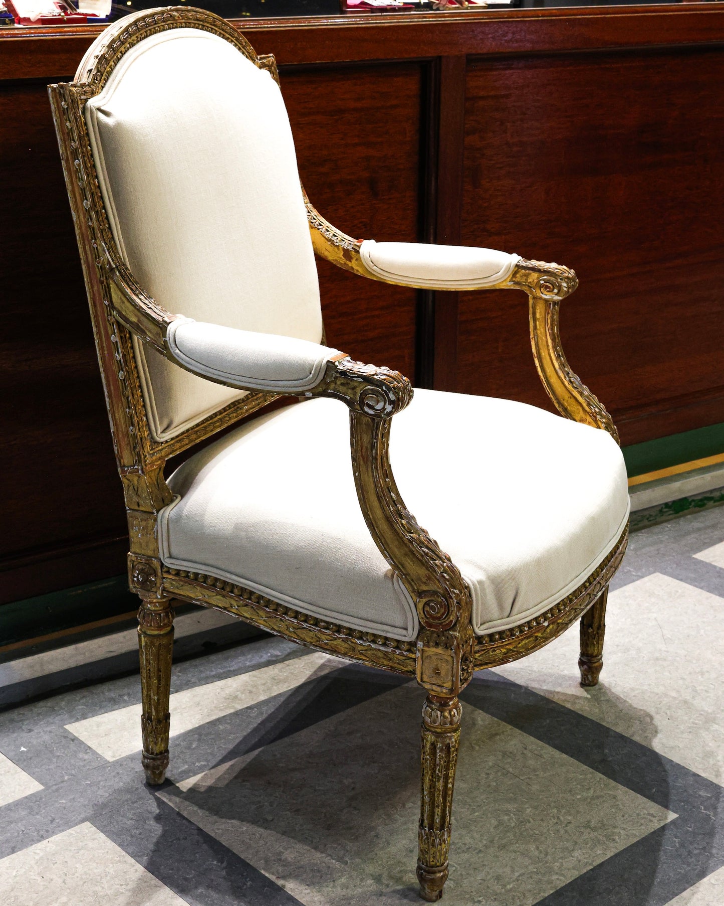 A handsome pair of late 19th century (Circa.1870), Antique carved giltwood fauteils in the style of Georges Jacob - Robin Haydock Antiques