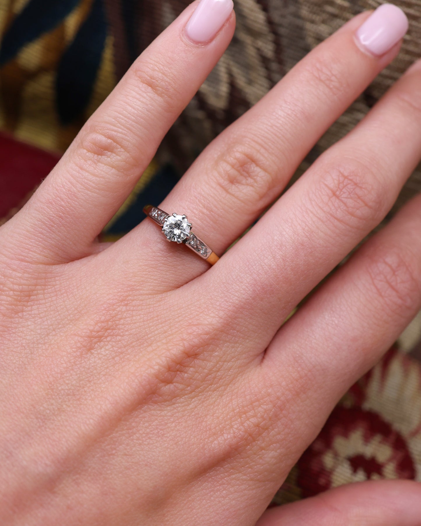 A fine 18ct Yellow Gold & Platinum, Round Brilliant Cut Solitaire Diamond Ring of approximately 0.45 Carats (un-weighed). Assessed as I Colour and SI1 Clarity. English Circa 1950 - Robin Haydock Antique Jewellery