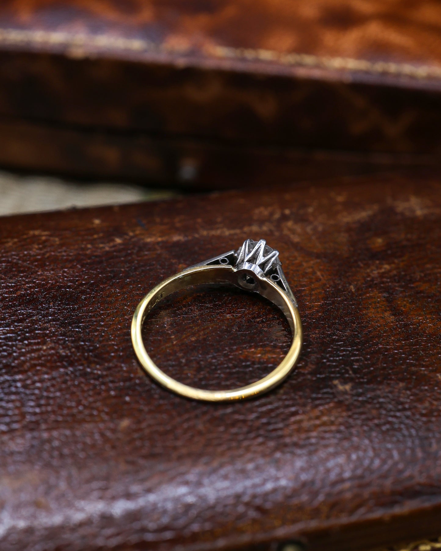 A fine 18ct Yellow Gold & Platinum, Round Brilliant Cut Solitaire Diamond Ring of approximately 0.45 Carats (un-weighed). Assessed as I Colour and SI1 Clarity. English Circa 1950 - Robin Haydock Antique Jewellery