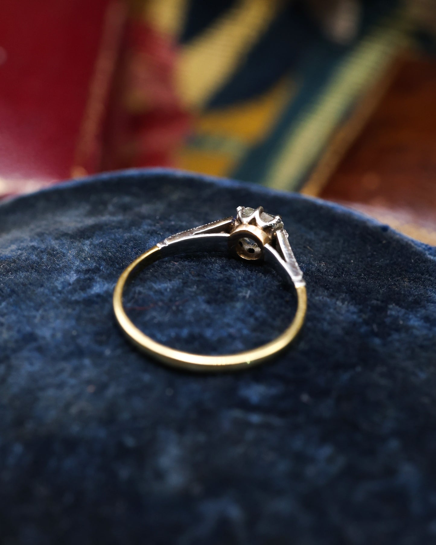 A very fine 18ct Yellow Gold & Platinum 0.50 Carat Old Cushion Cut Diamond Solitaire Ring. Circa 1920 - Robin Haydock Antique Jewellery