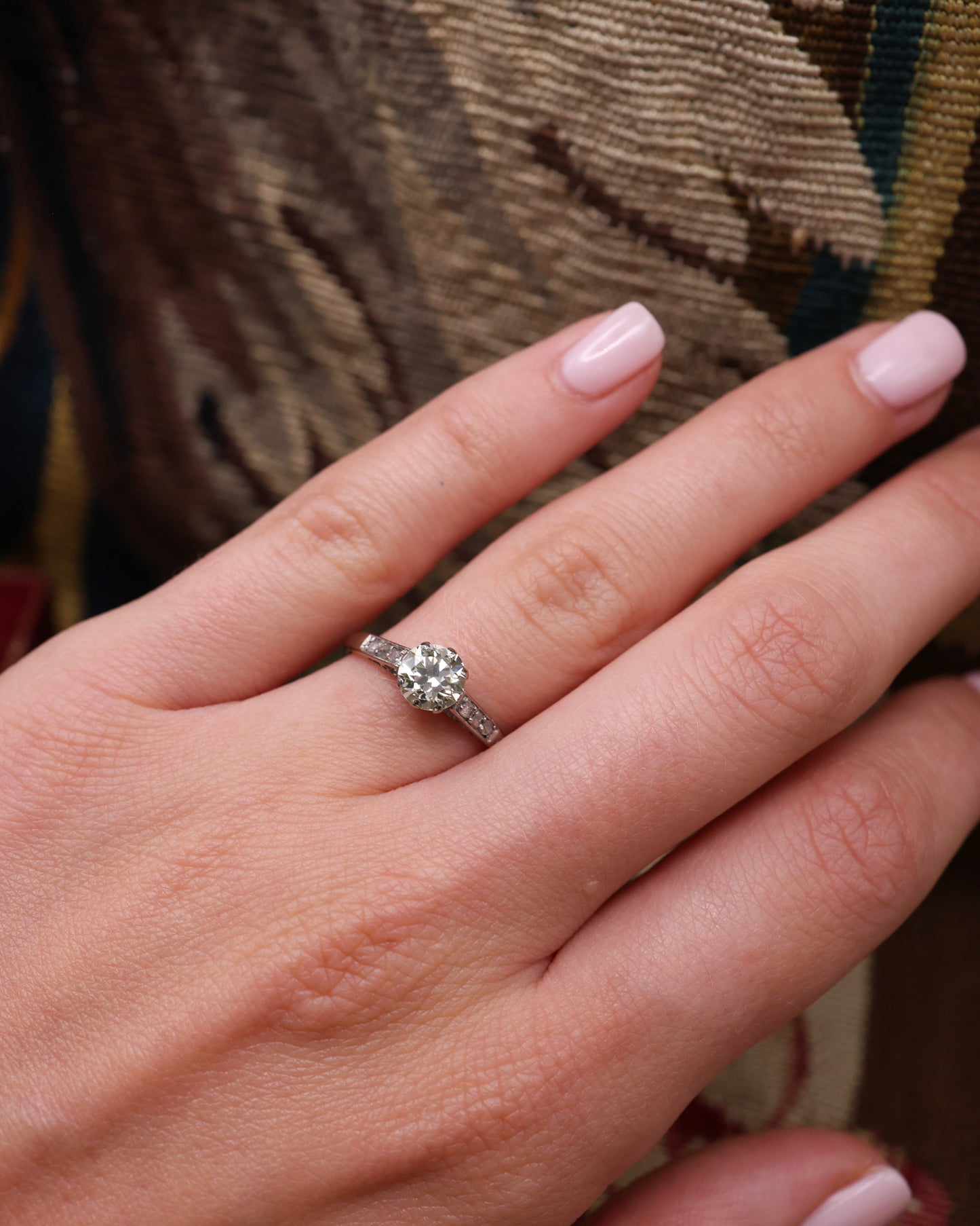 A very fine 18 Carat White Gold, 0.80 Carat, Old European Cut, Diamond Solitaire Ring. Circa 1930 - Robin Haydock Antique Jewellery
