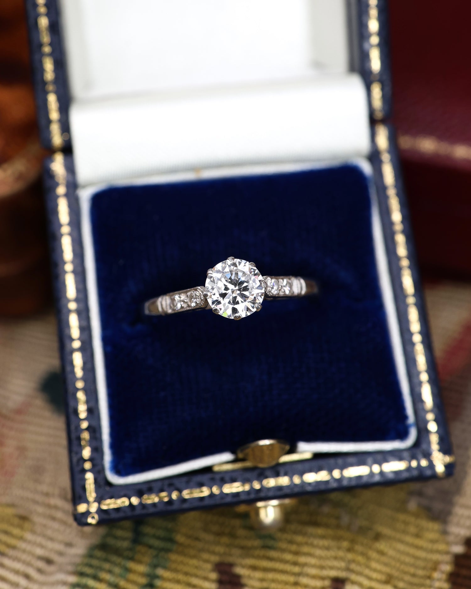 A very fine 18ct White Gold, 0.70 Carat, Old European Cut  Diamond Solitaire Ring. Circa 1945 - Robin Haydock Antique Jewellery