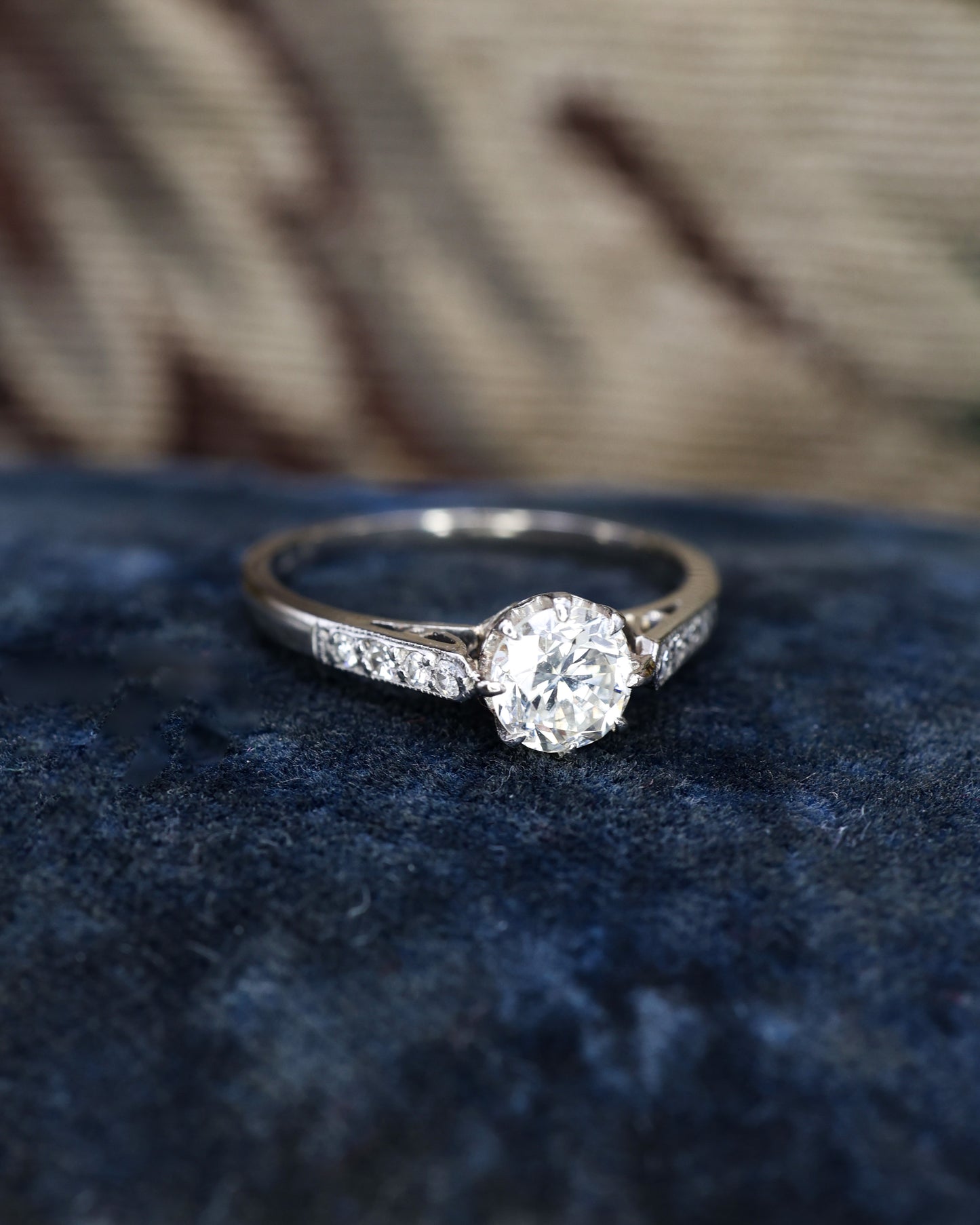 A very fine 18ct White Gold, 0.70 Carat, Old European Cut Diamond Solitaire Ring. Circa 1945 - Robin Haydock Antique Jewellery