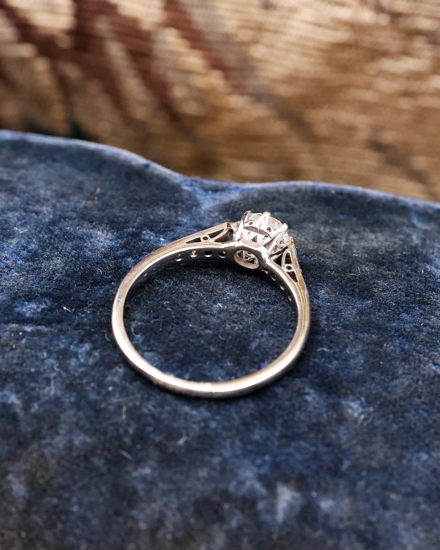 A very fine 18ct White Gold, 0.70 Carat, Old European Cut Diamond Solitaire Ring. Circa 1945 - Robin Haydock Antique Jewellery