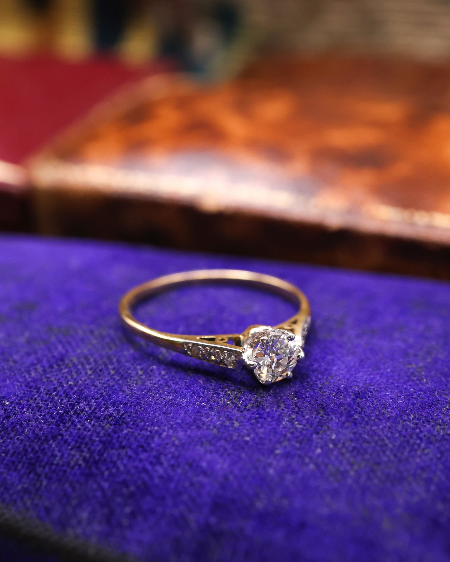 An 18ct Yellow Gold & Platinum, Diamond Solitaire Ring. Circa 1930 - Robin Haydock Antique Jewellery