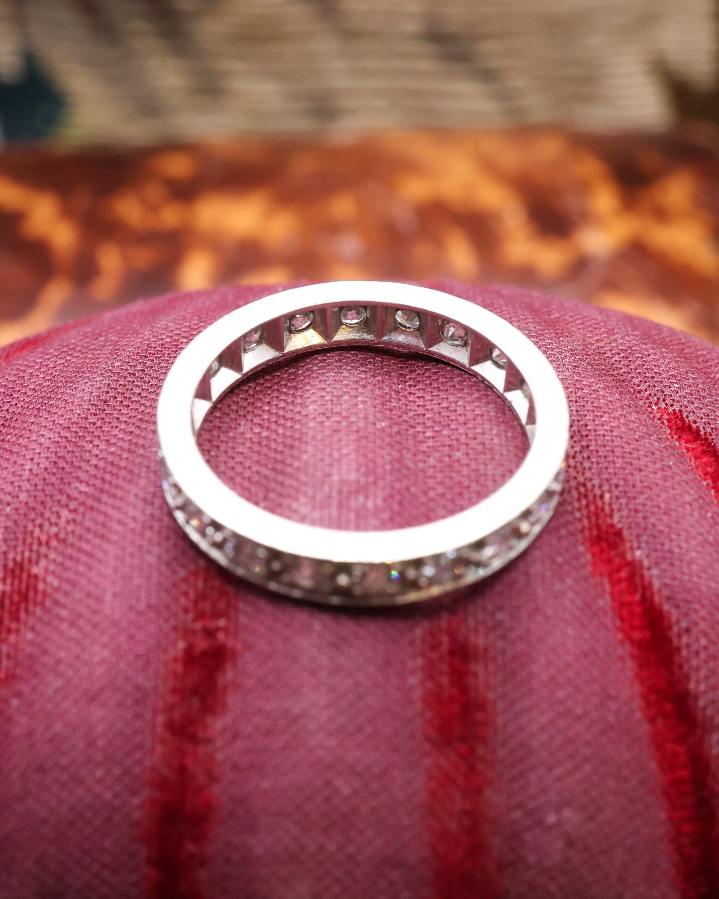 Platinum French Diamond Eternity Ring Size M Circa 1930