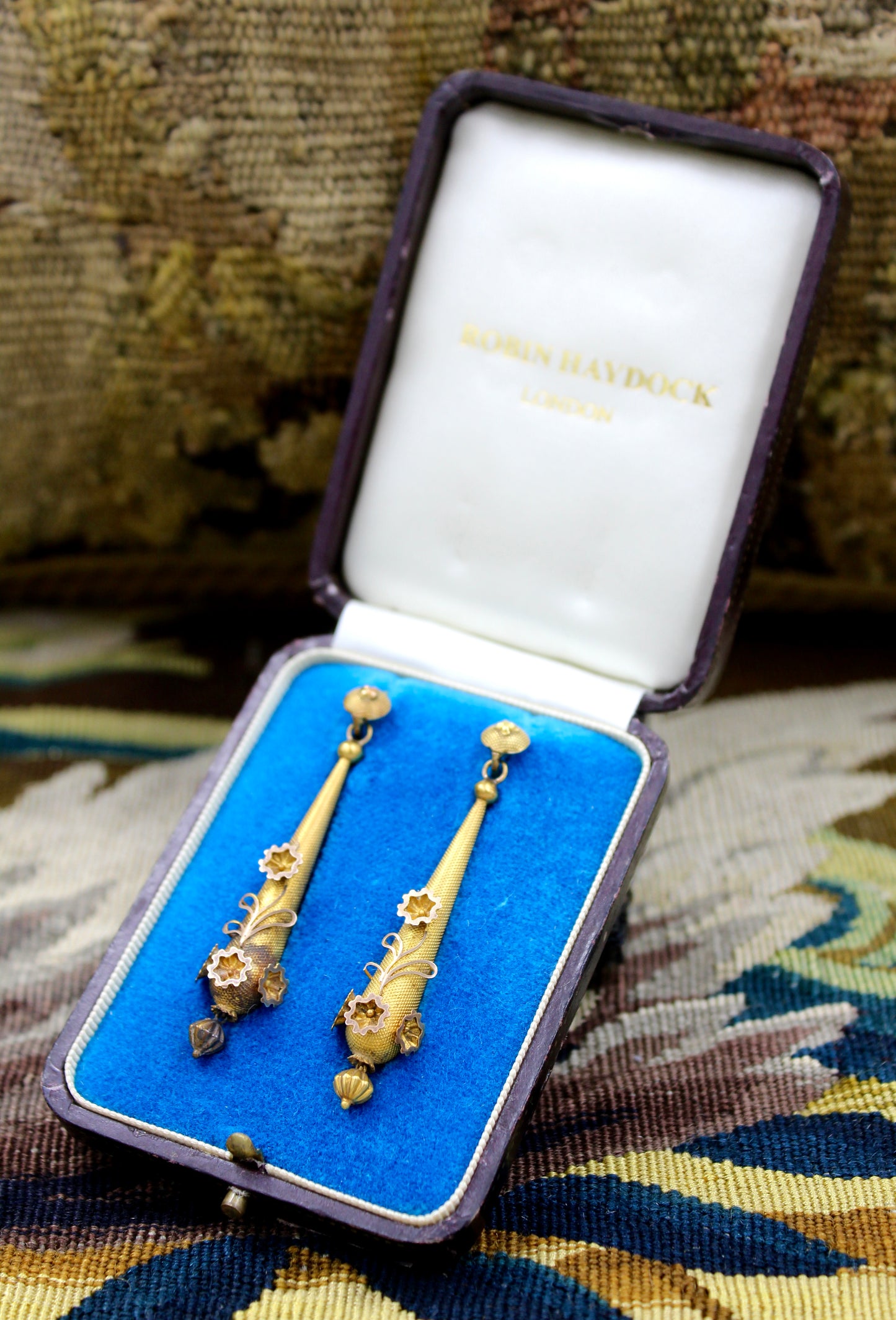 High Carat Yellow Gold Georgian Torpedo Floral  Earrings Circa 1800 - Robin Haydock Antiques