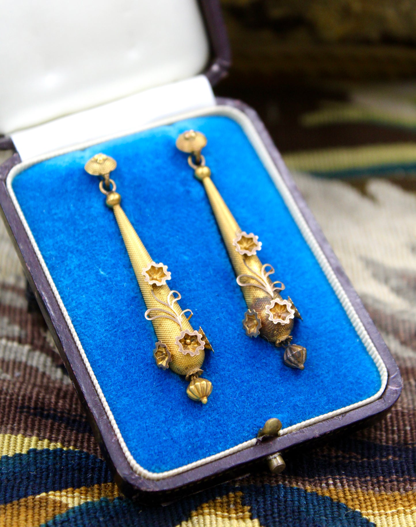 High Carat Yellow Gold Georgian Torpedo Floral  Earrings Circa 1800 - Robin Haydock Antiques