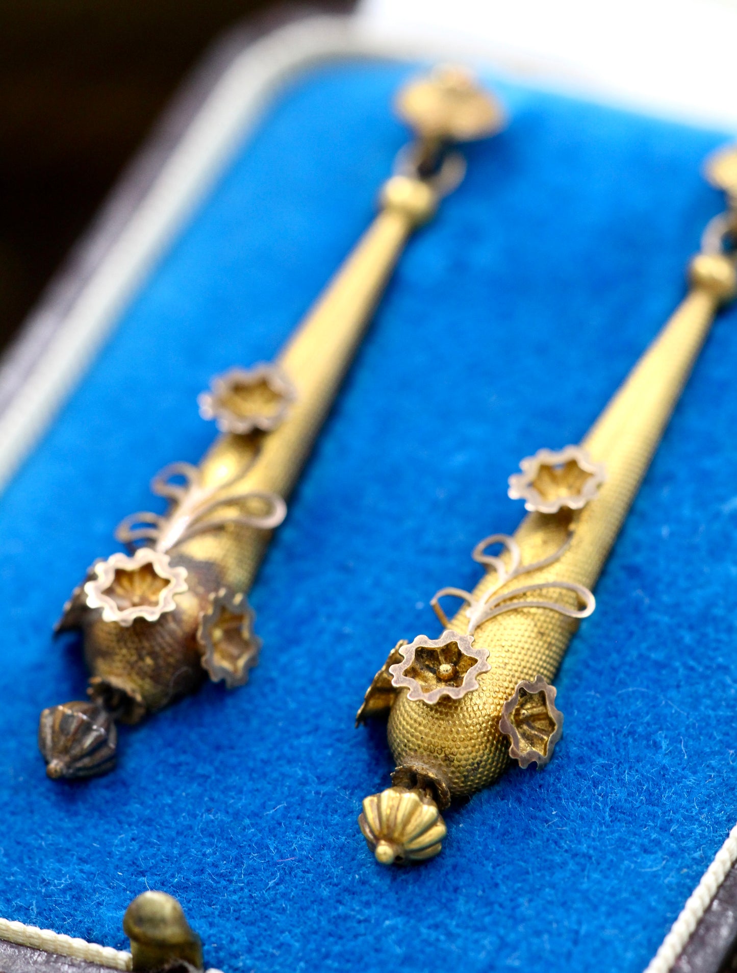 High Carat Yellow Gold Georgian Torpedo Floral  Earrings Circa 1800 - Robin Haydock Antiques