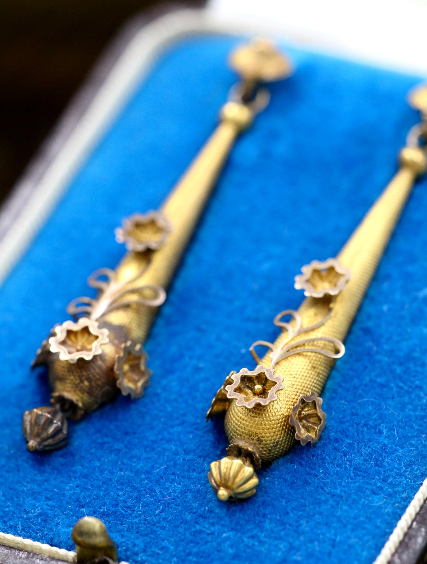 High Carat Yellow Gold Georgian Torpedo Floral  Earrings Circa 1800 - Robin Haydock Antiques