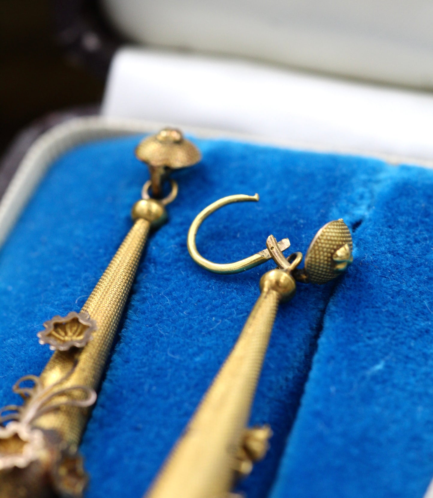 High Carat Yellow Gold Georgian Torpedo Floral  Earrings Circa 1800 - Robin Haydock Antiques