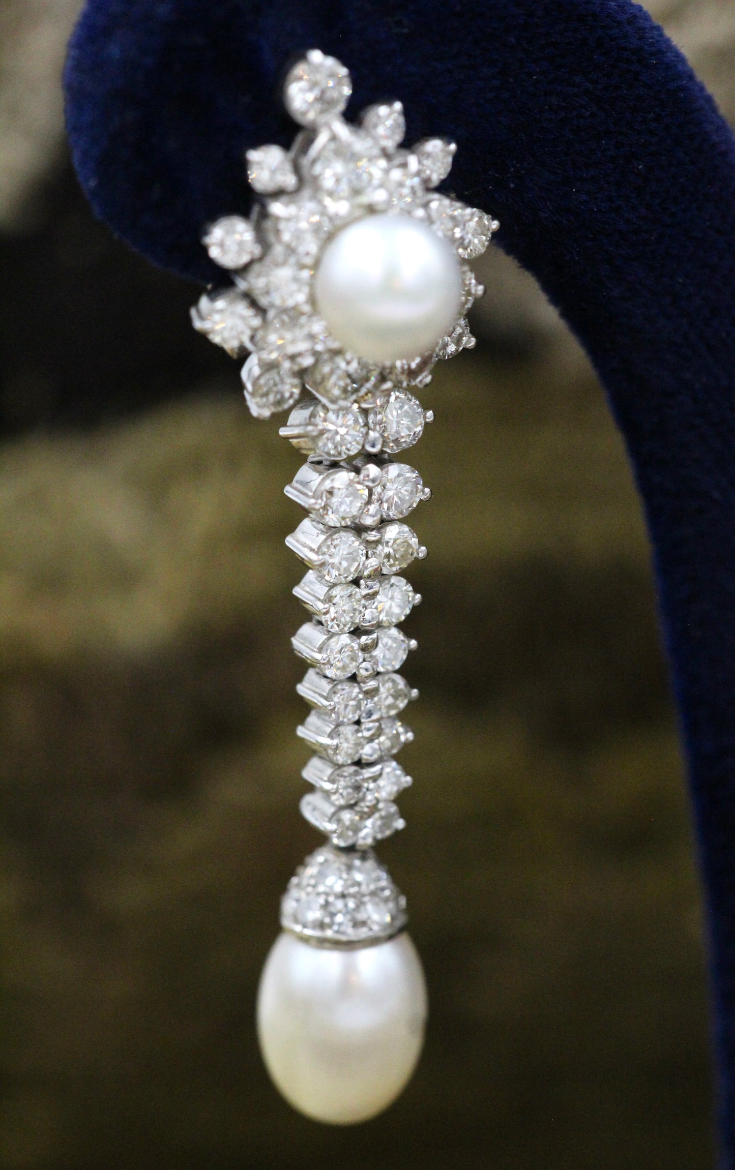 An Exquisite Pair of Cultured Pearl & Diamond Drop Earrings, Circa 1950. - Robin Haydock Antiques