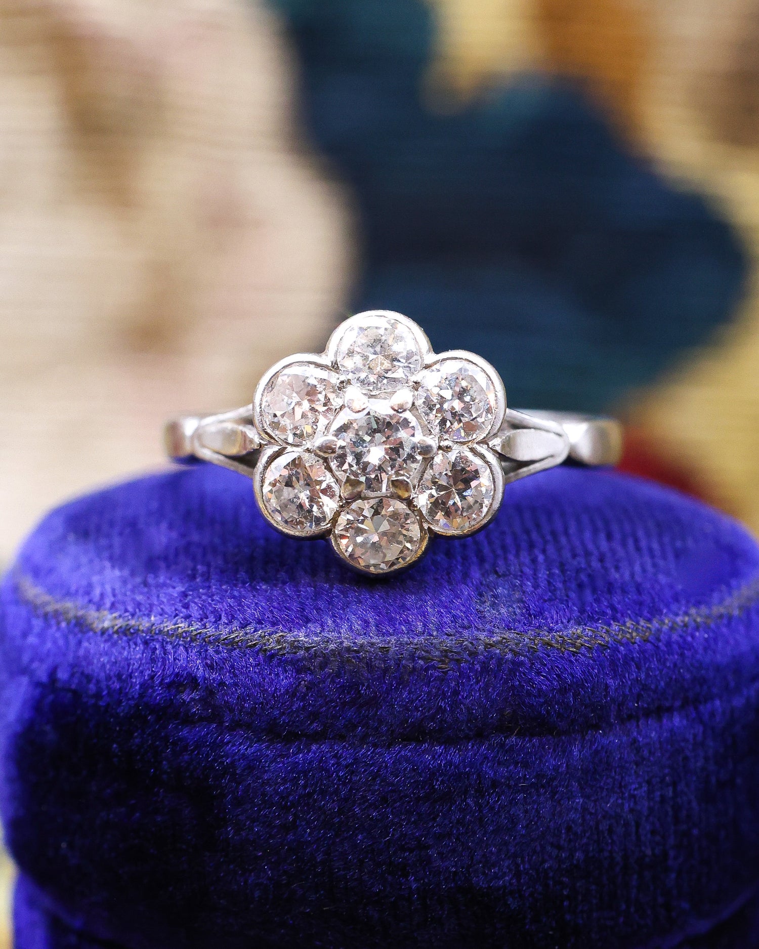 Platinum Diamond Floral Cluster Ring Circa 1930 - Robin Haydock Antique Jewellery