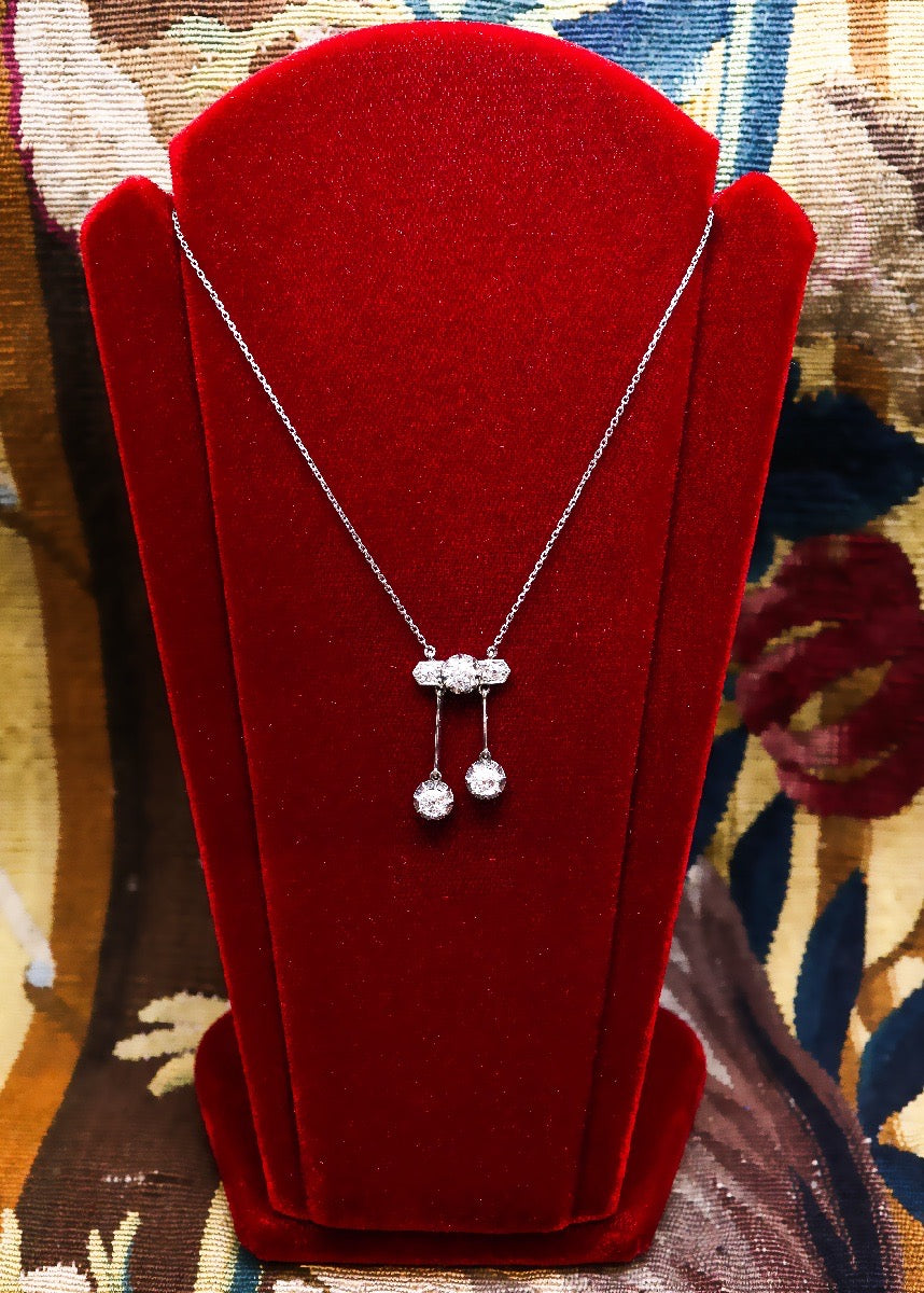 Platinum & 18ct French 1.45ct Two Drop Diamond Negligee Pendant Circa 1910-1920 - Robin Haydock Antiques