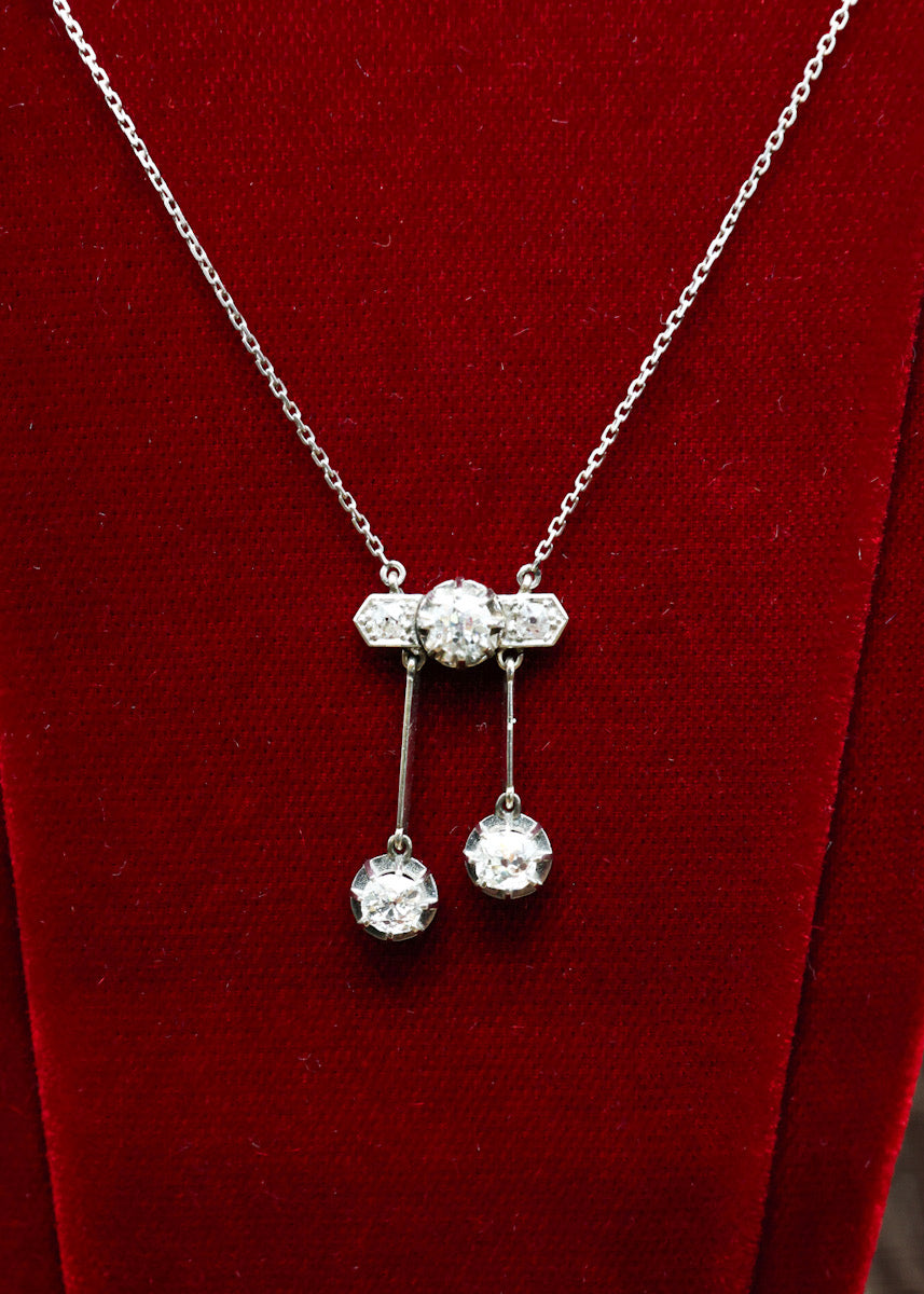 Platinum & 18ct French 1.45ct Two Drop Diamond Negligee Pendant Circa 1910-1920 - Robin Haydock Antiques