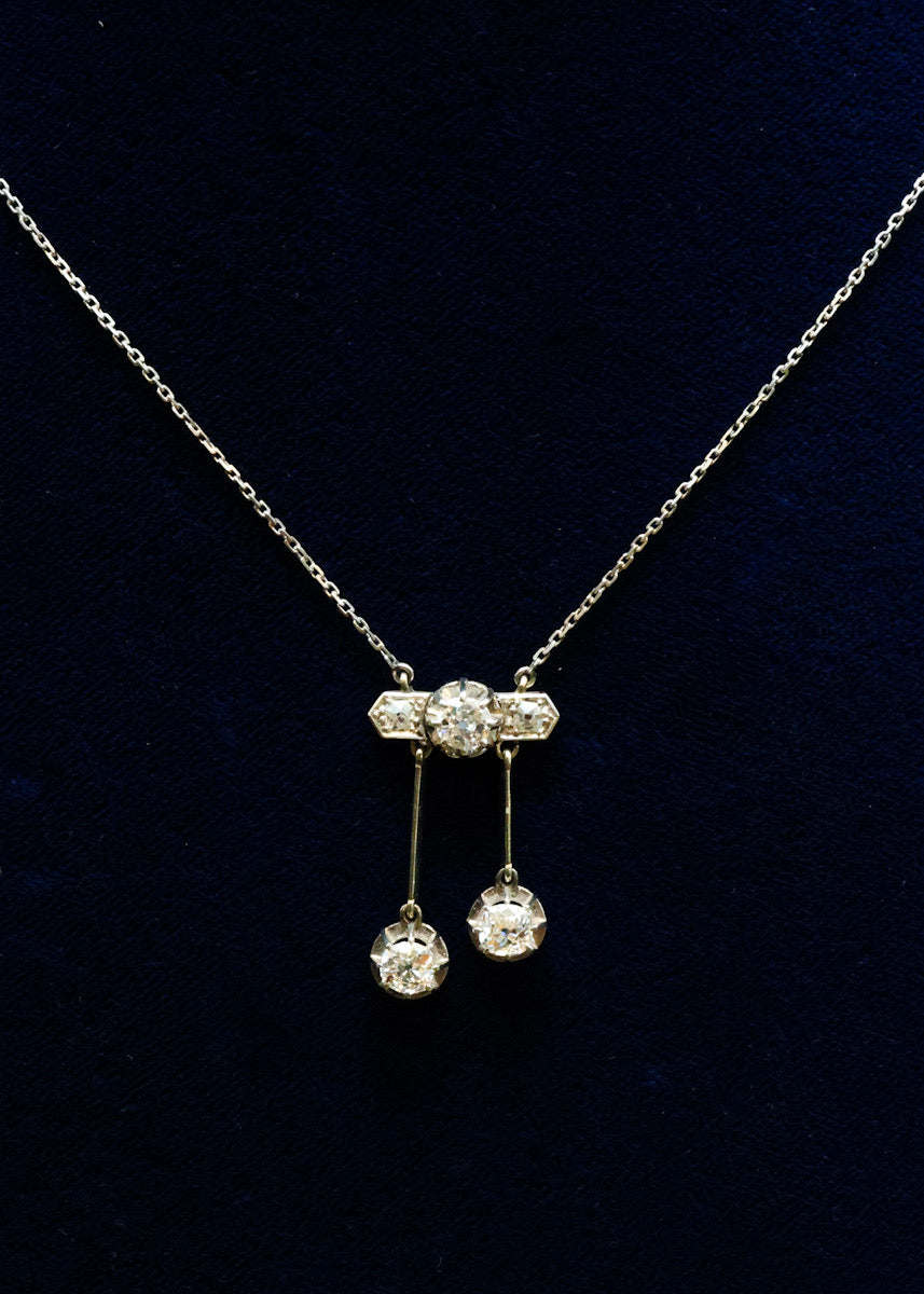 Platinum & 18ct French 1.45ct Two Drop Diamond Negligee Pendant Circa 1910-1920 - Robin Haydock Antiques