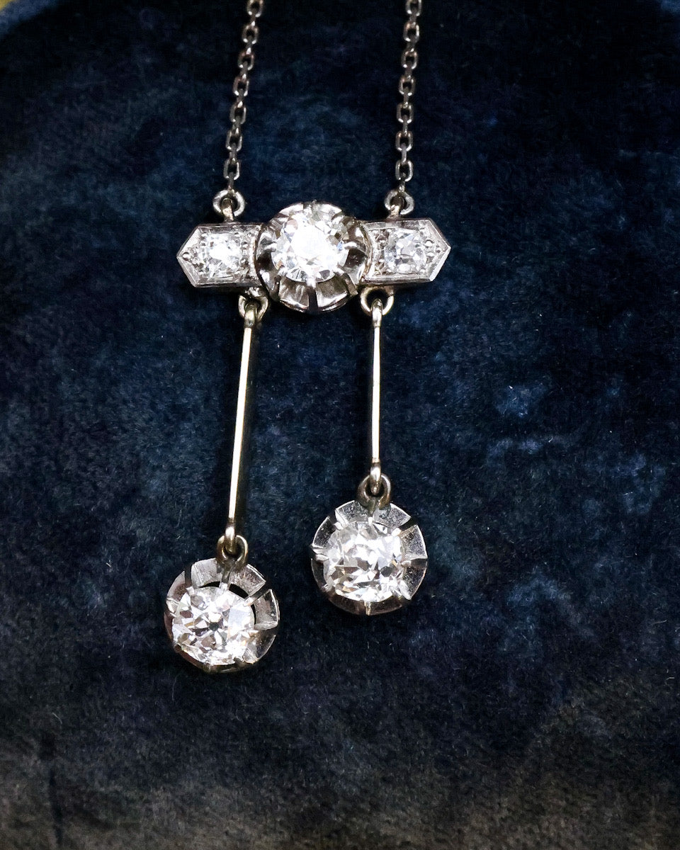 Platinum & 18ct French 1.45ct Two Drop Diamond Negligee Pendant Circa 1910-1920 - Robin Haydock Antiques