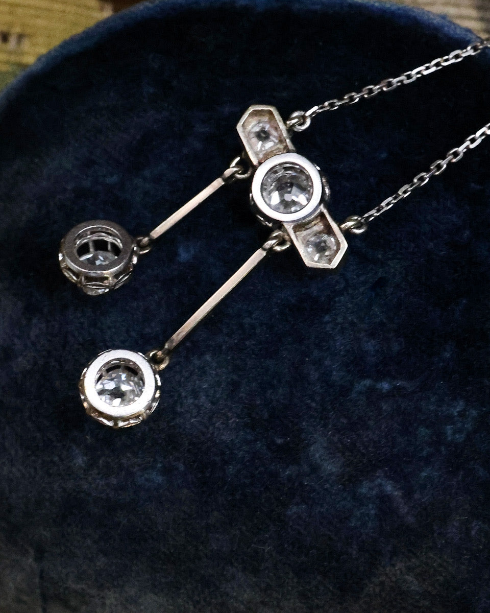 Platinum & 18ct French 1.45ct Two Drop Diamond Negligee Pendant Circa 1910-1920 - Robin Haydock Antiques