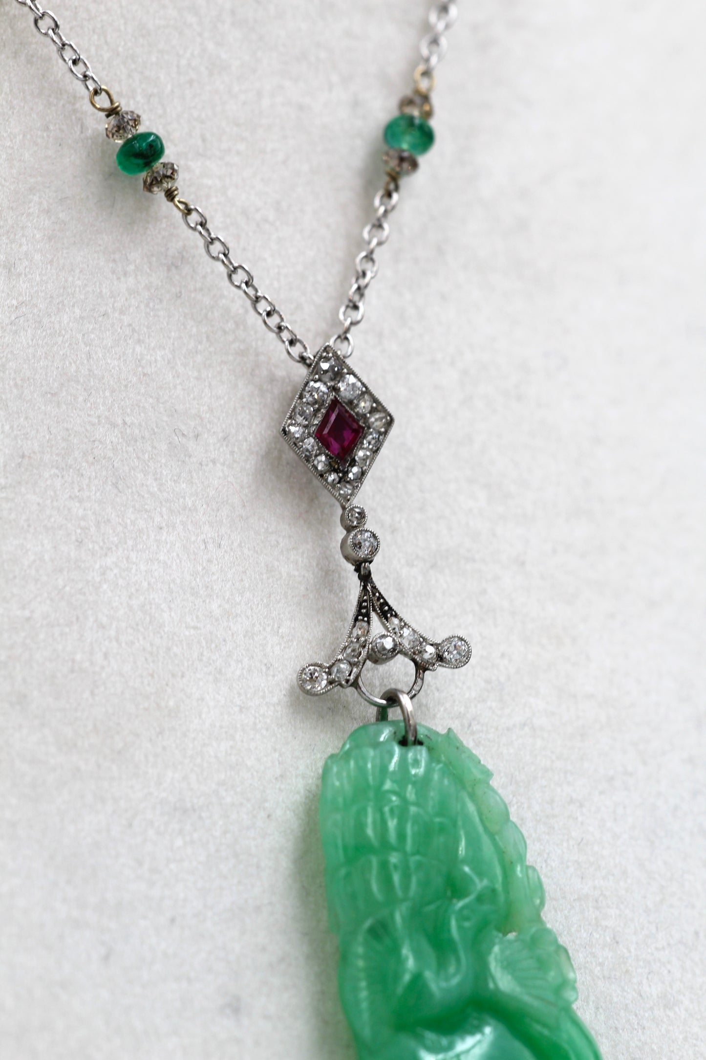Platinum Jade, Ruby and Diamond Pendant Circa 1920-1930 - Robin Haydock Antiques