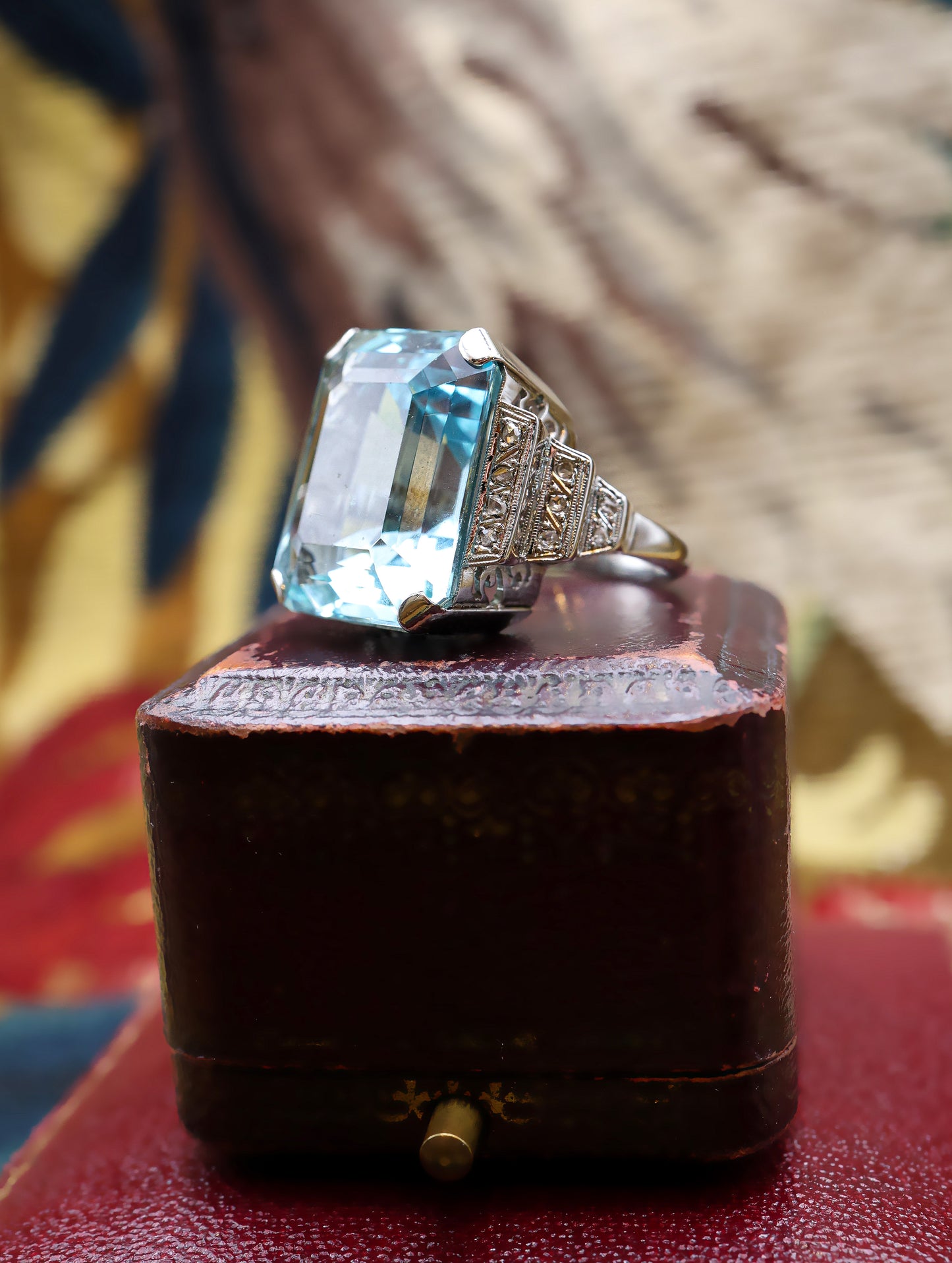 A very fine Platinum (tested 950), Aquamarine & Diamond Cocktail Ring. Circa 1935 - Robin Haydock Antiques
