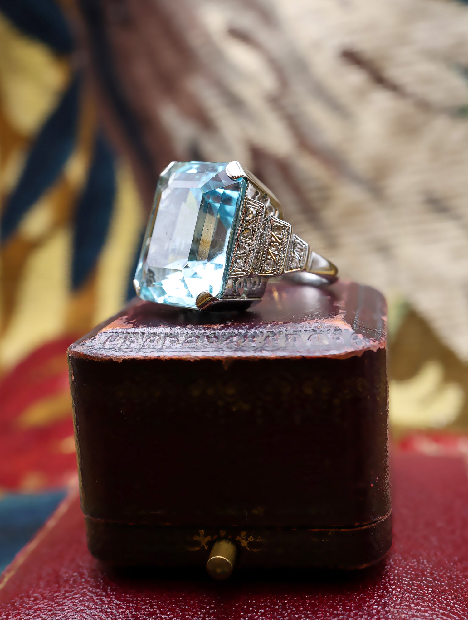 A very fine Platinum (tested 950), Aquamarine & Diamond Cocktail Ring. Circa 1935 - Robin Haydock Antiques