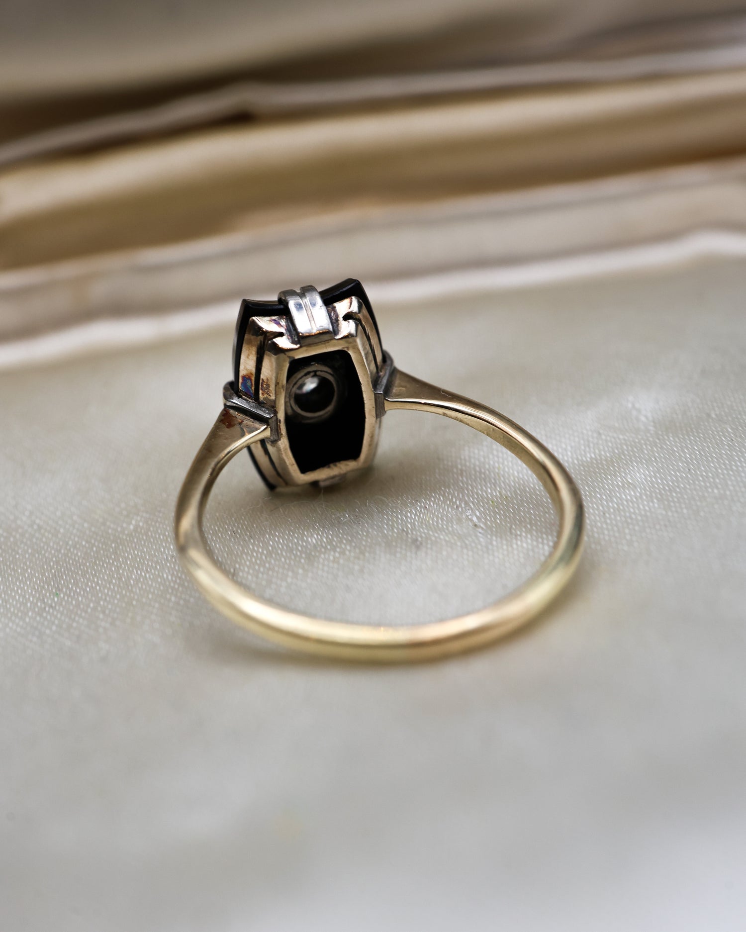 A fine Art Deco 18ct Yellow Gold (tested), Black Onyx & Diamond Plaque Ring. Circa 1925 - Robin Haydock Antiques