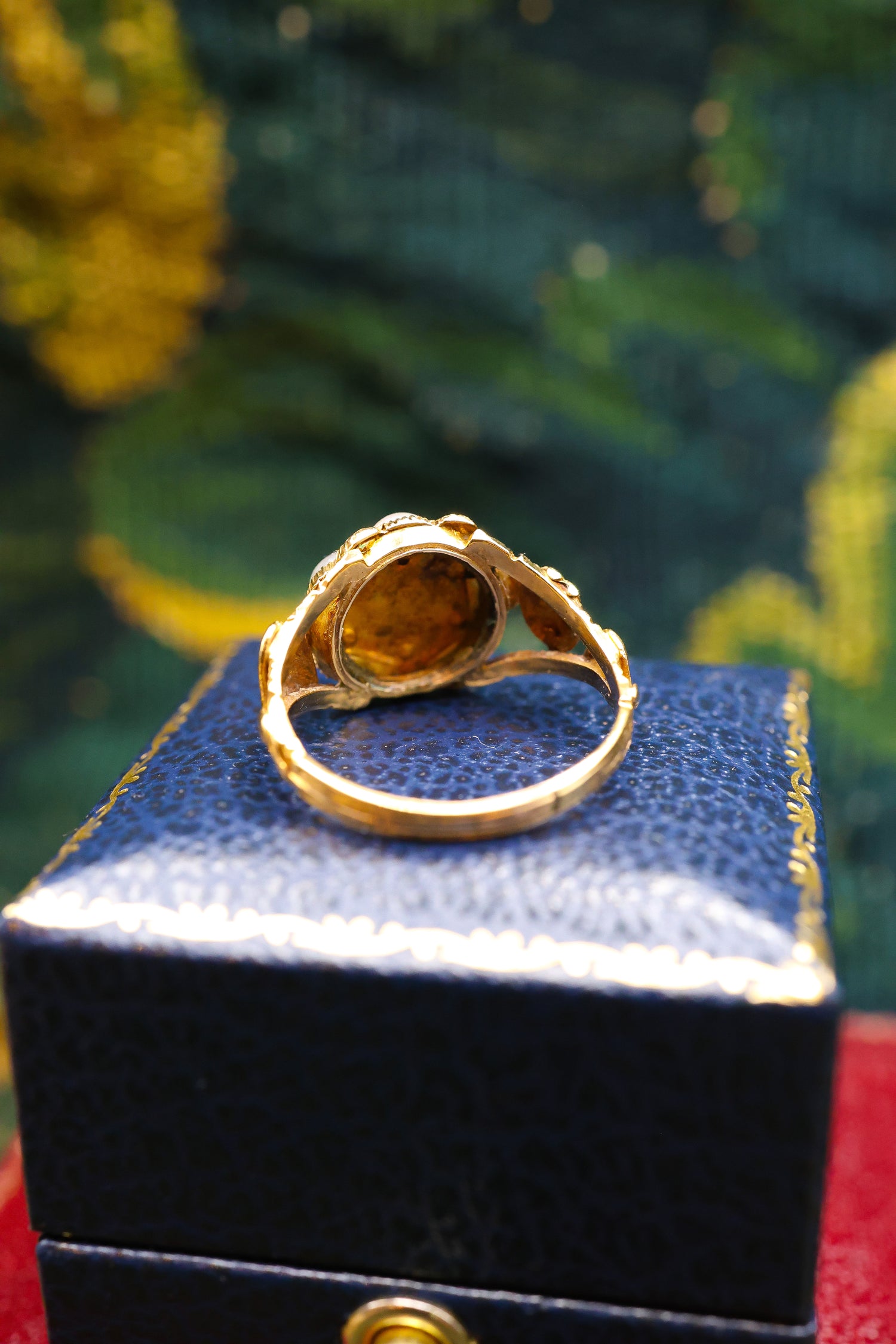 High Carat Yellow Gold Natural Pearl, Emerald & Diamond Cluster Ring Circa 1850 - Robin Haydock Antiques
