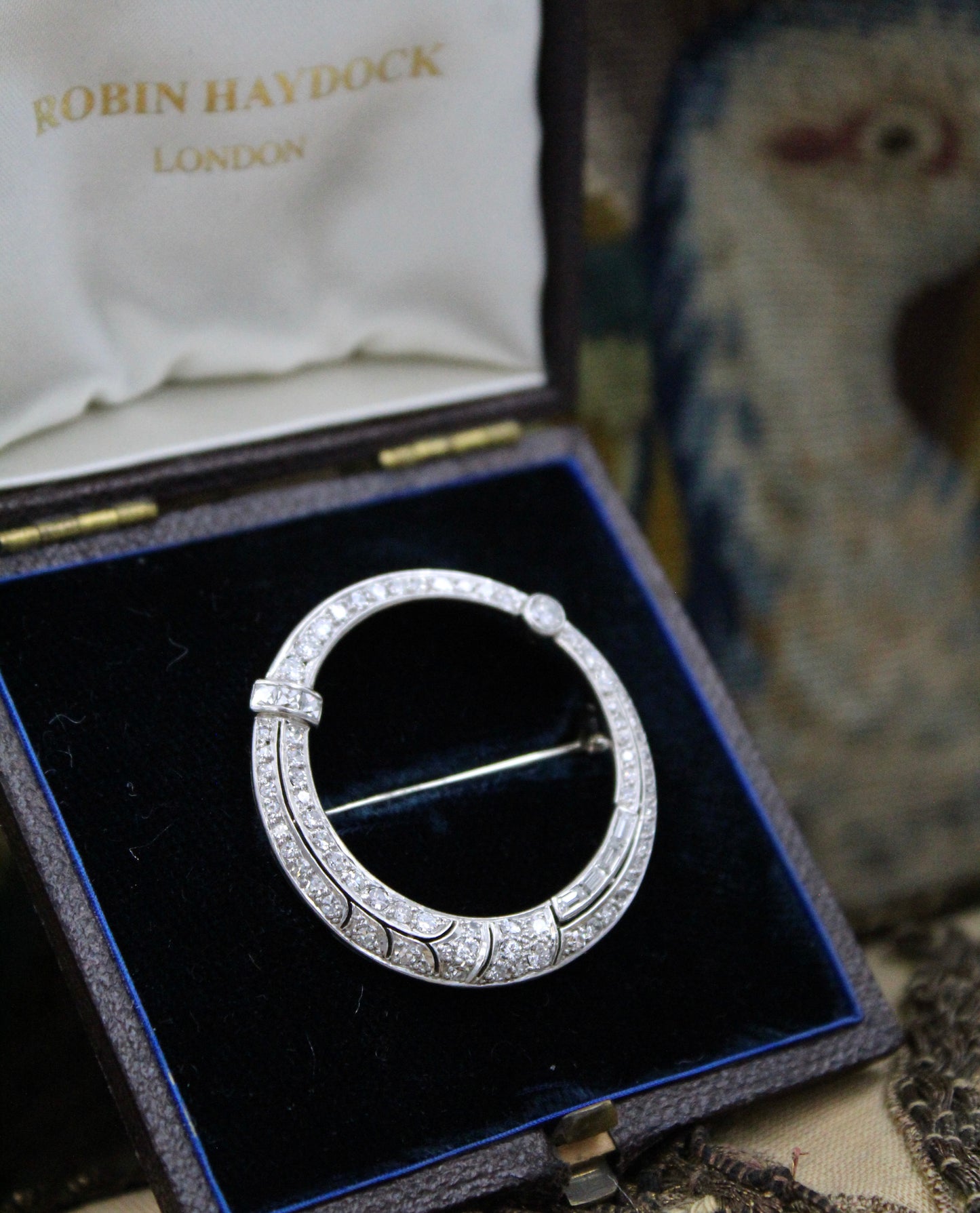 A very fine 18ct White Gold Circular Diamond Brooch set with 1.10 Carats of F - G Colour Diamonds, Swedish Import Marks. Circa 1950 - Robin Haydock Antiques