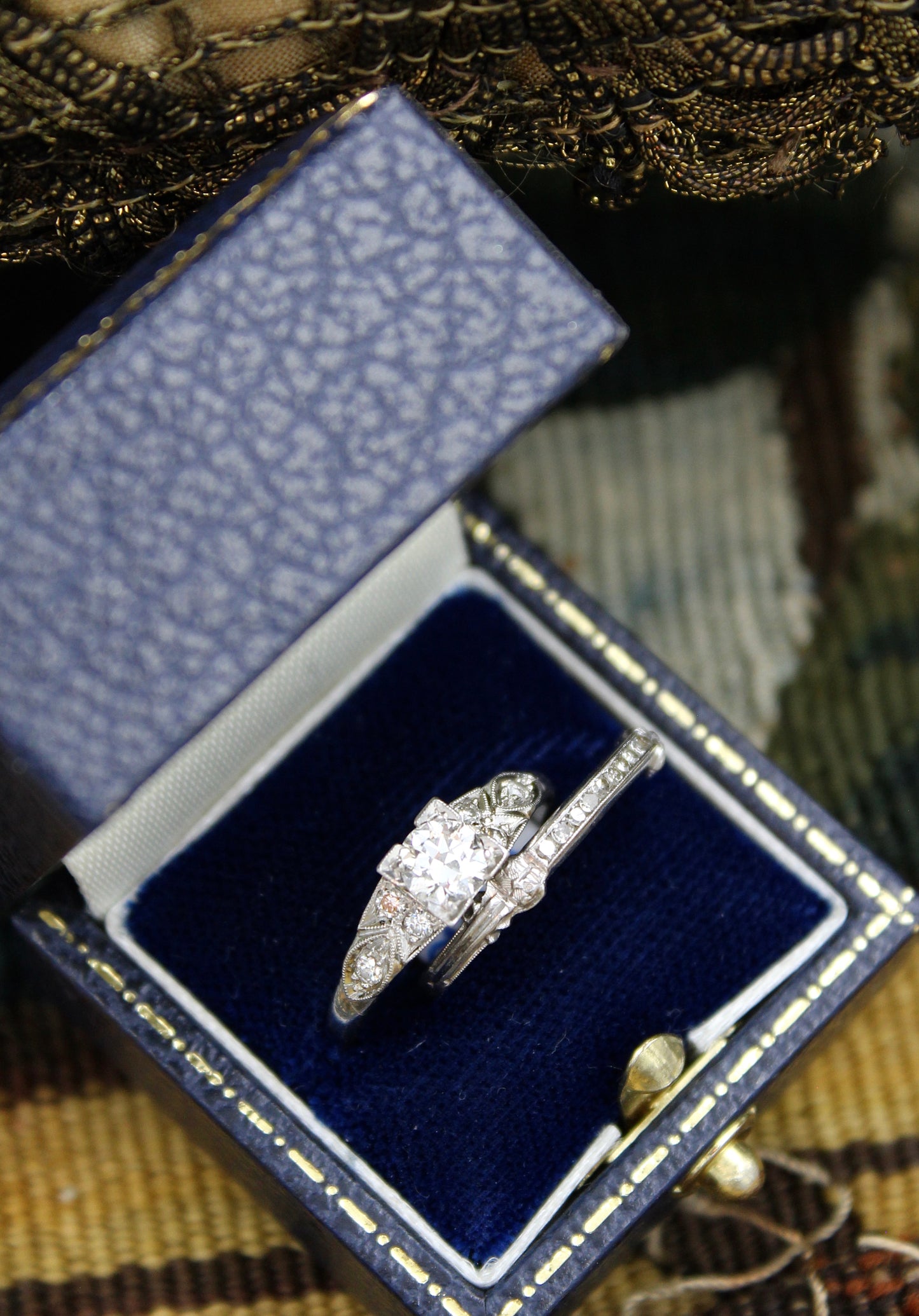 A finely worked Platinum, Iridium & Diamond Engagement Ring with matching "Quarter" Eternity Ring Circa 1935 - Robin Haydock Antiques