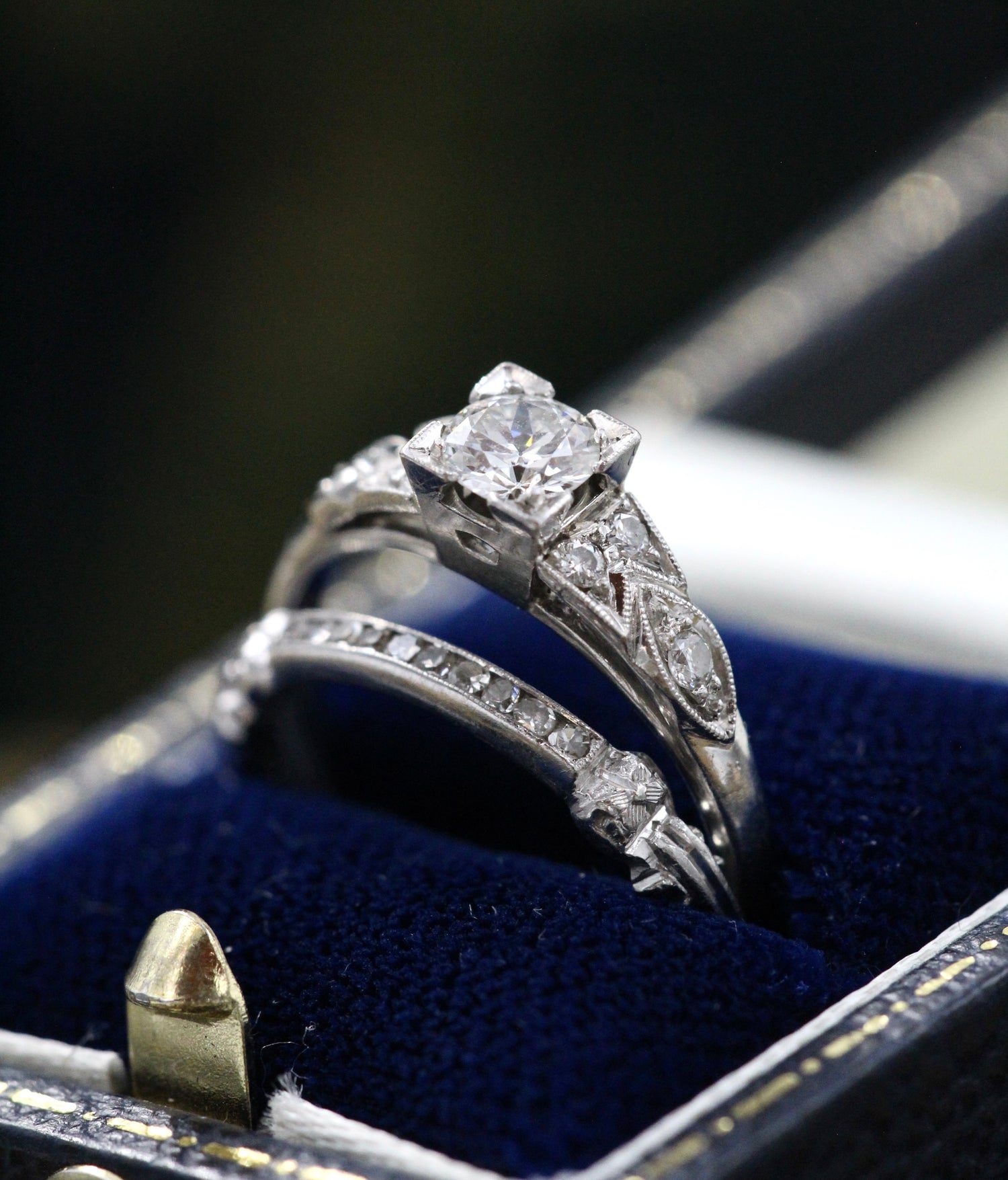 A finely worked Platinum, Iridium & Diamond Engagement Ring with matching "Quarter" Eternity Ring Circa 1935 - Robin Haydock Antiques