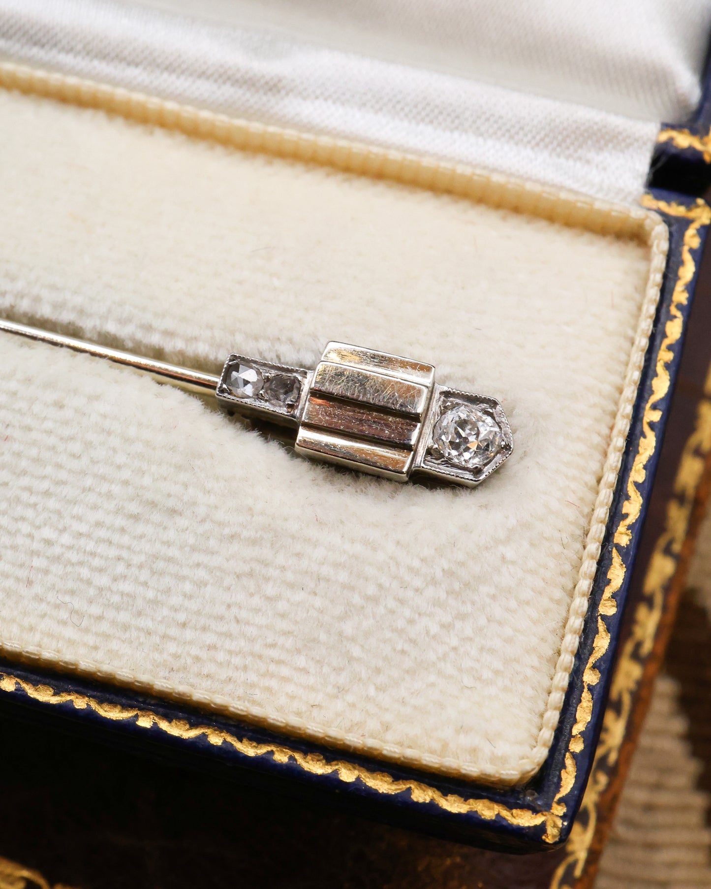A very fine Platinum & 18ct Gold (French marks) Diamond & Pear Shaped Black Opal Jabot Pin Circa 1920 - Robin Haydock Antique Jewellery