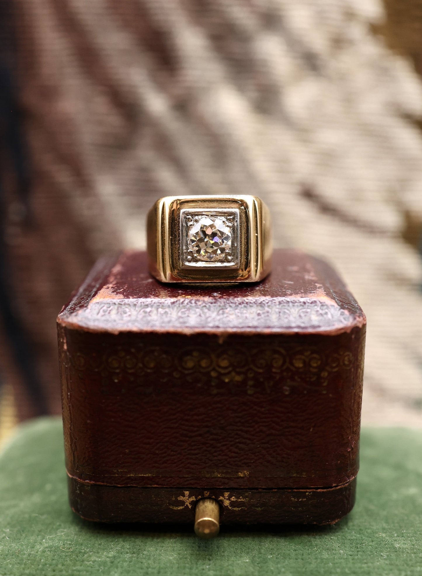 A Fine Vintage 18ct Yellow Gold & Platinum 0.98ct Mens Diamond Ring Circa 1930 - Robin Haydock Antiques