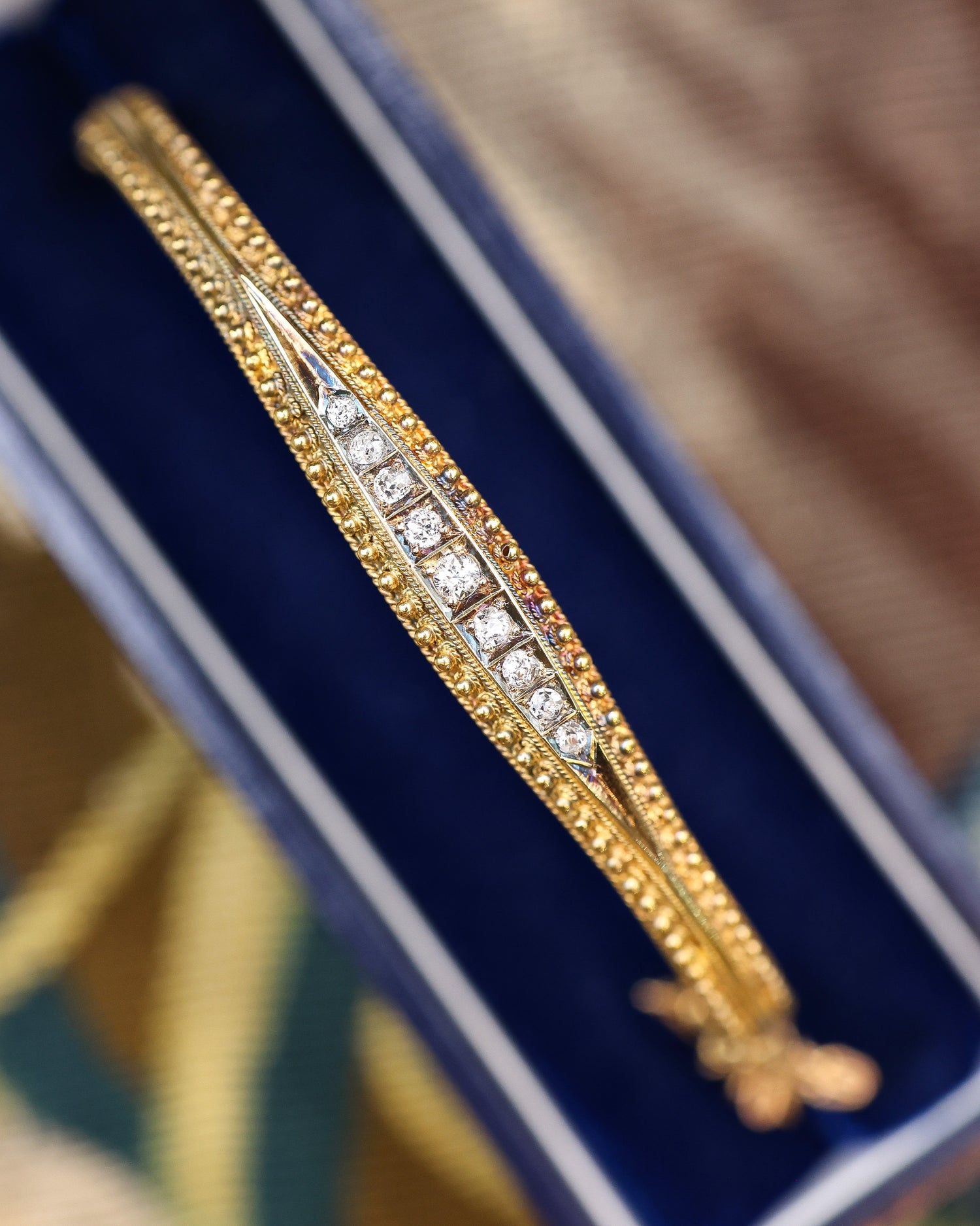 A Very Fine Late Victorian 15 Carat Yellow Gold Diamond Bangle. English Circa 1880 - Robin Haydock Antique Jewellery