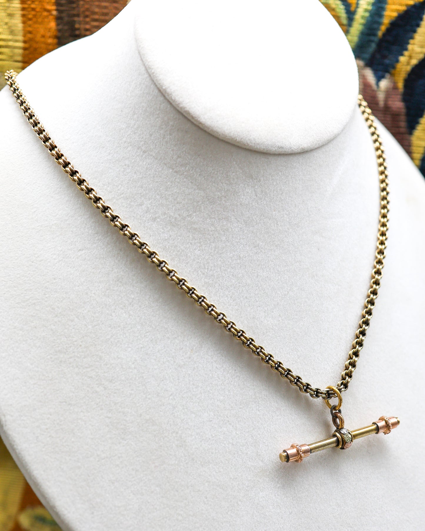 15ct Gold ( Tested ) T bar with Three Colour gold swivel centre. Circa 1880 - Robin Haydock Antique Jewellery