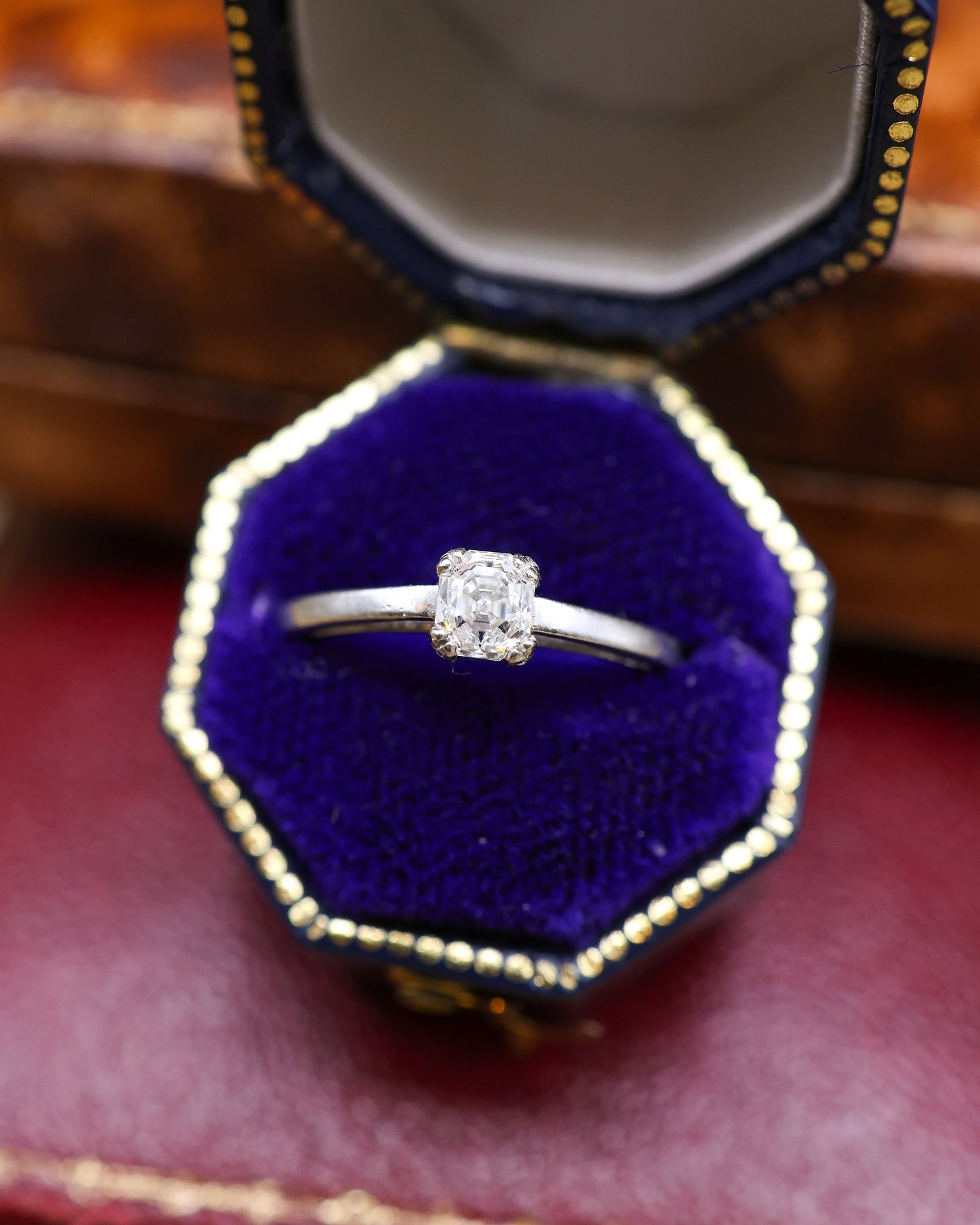 Platinum (tested), Asscher Cut, Natural Diamond Solitaire Ring. Pre-owned - Robin Haydock Antiques