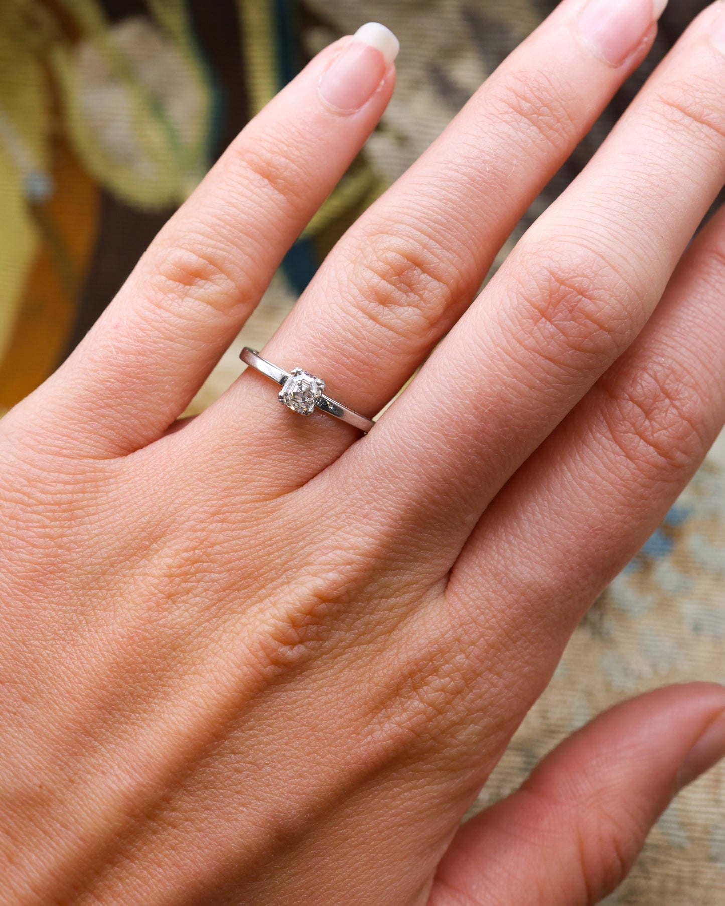 Platinum (tested), Asscher Cut, Natural Diamond Solitaire Ring. Pre-owned - Robin Haydock Antiques