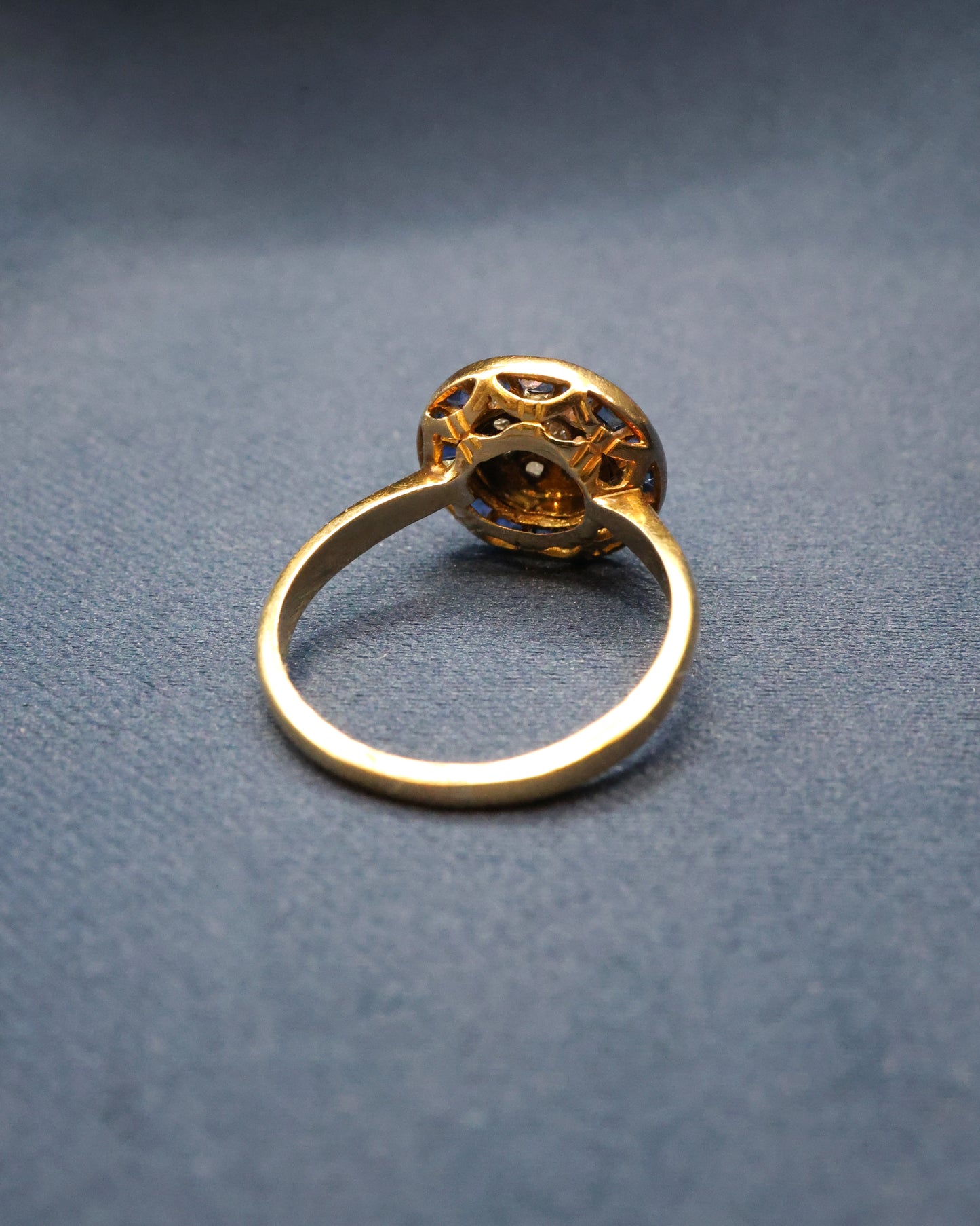 An 18ct Yellow Gold (tested), Platinum, Diamond & Sapphire Target Ring Circa 1925 - Robin Haydock Antique Jewellery