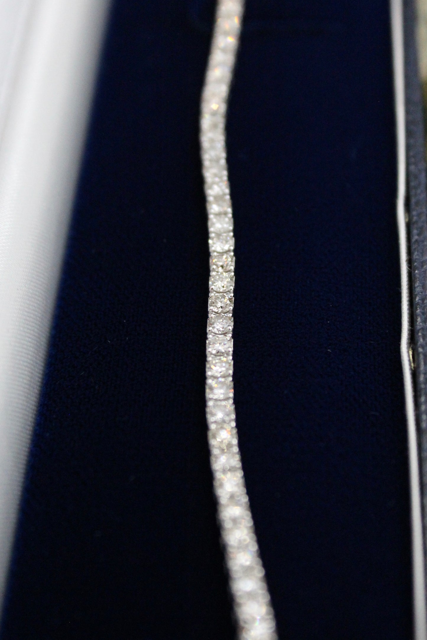A very fine Diamond Line Bracelet in 18 Ct. White Gold, , with a Double Safety Catch. Pre Owned. - Robin Haydock Antiques