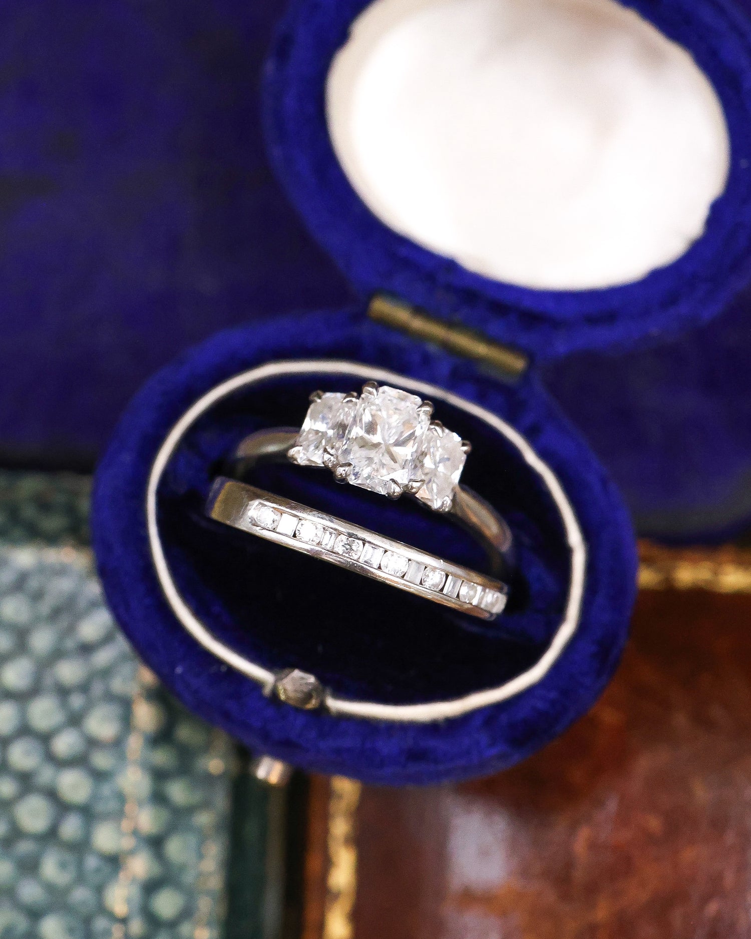 Platinum, Phoenix Cut, Three Stone Diamond Ring with the option of a matching Eternity Ring, Preowned - Robin Haydock Antique Jewellery