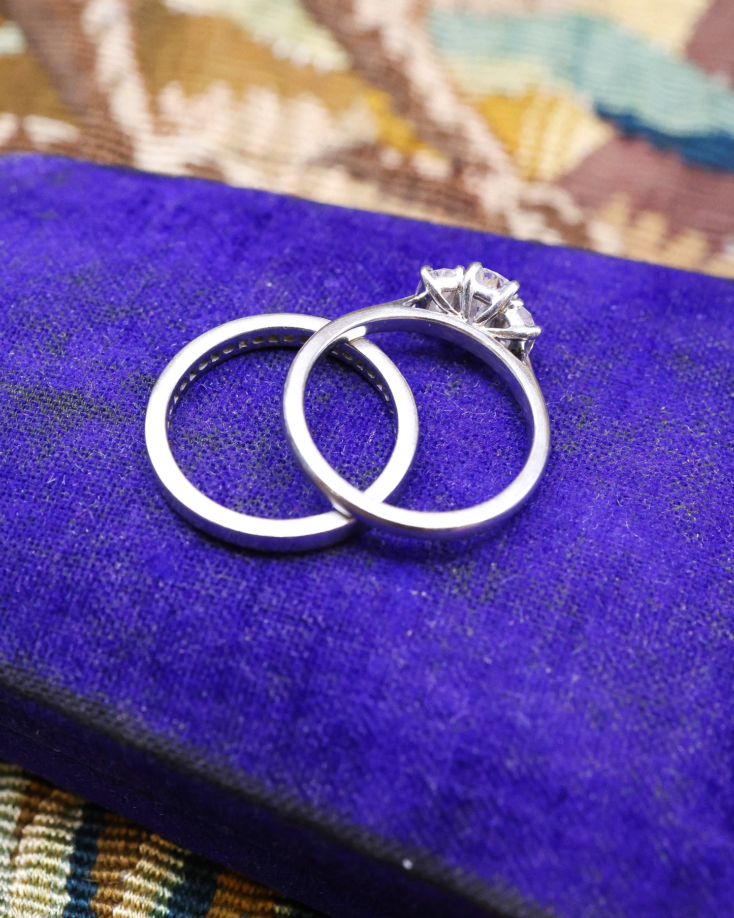 Platinum, Phoenix Cut, Three Stone Diamond Ring with the option of a matching Eternity Ring, Preowned